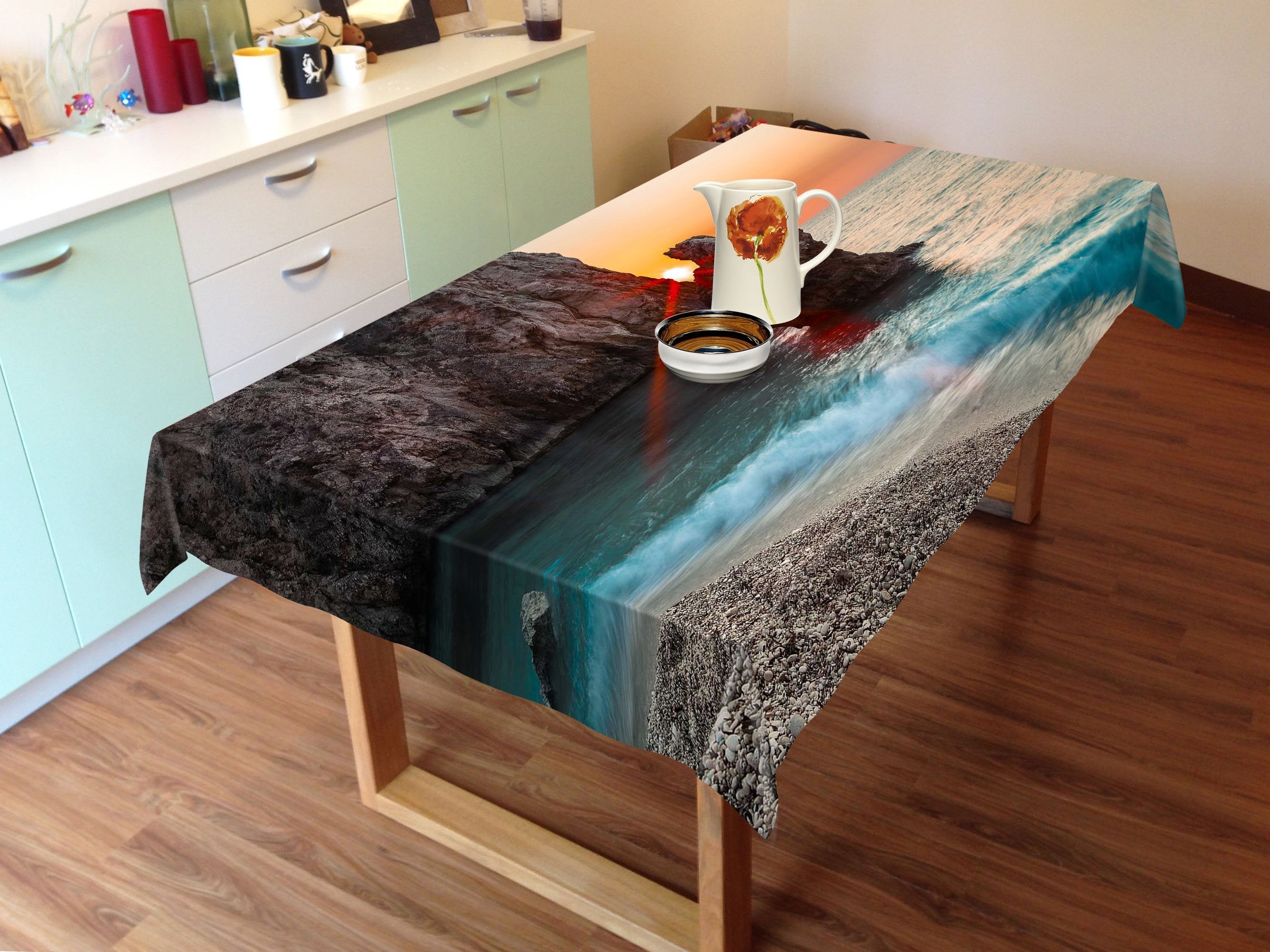 3D Sea Coast Sunset 519 Tablecloths Wallpaper AJ Wallpaper
