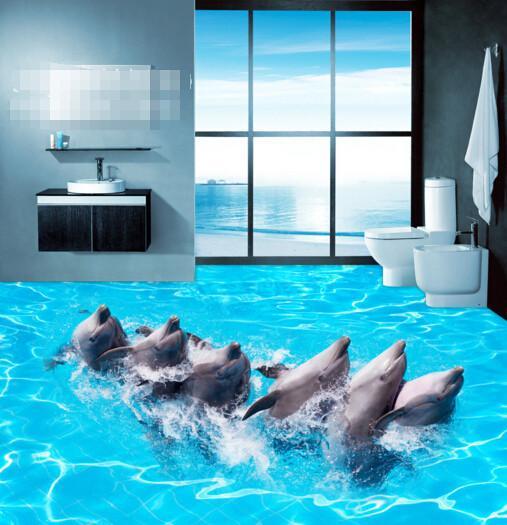 3D Dancing Dolphins Floor Mural Wallpaper AJ Wallpaper 2