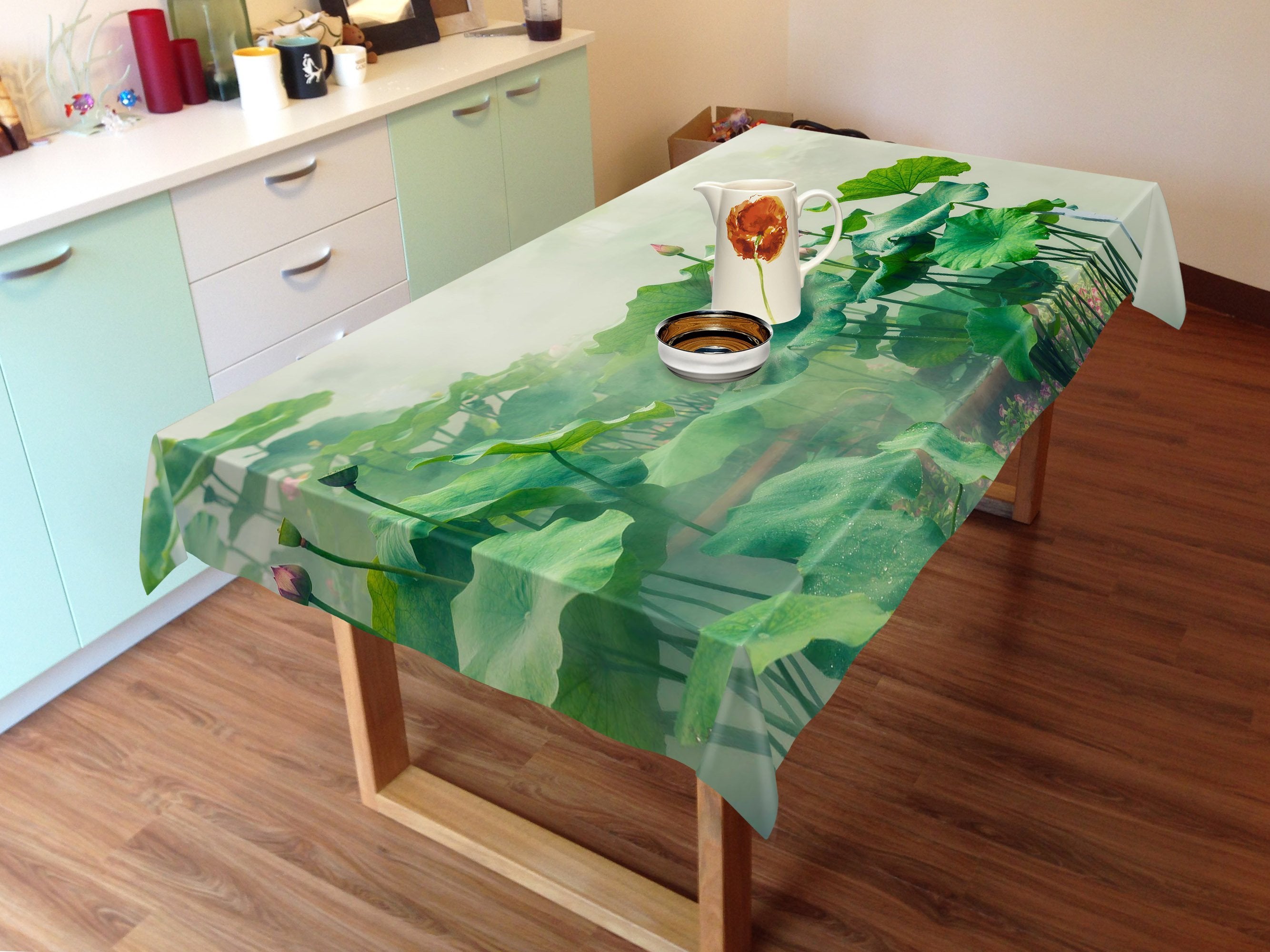 3D Misty Lotus Flowers 706 Tablecloths Wallpaper AJ Wallpaper