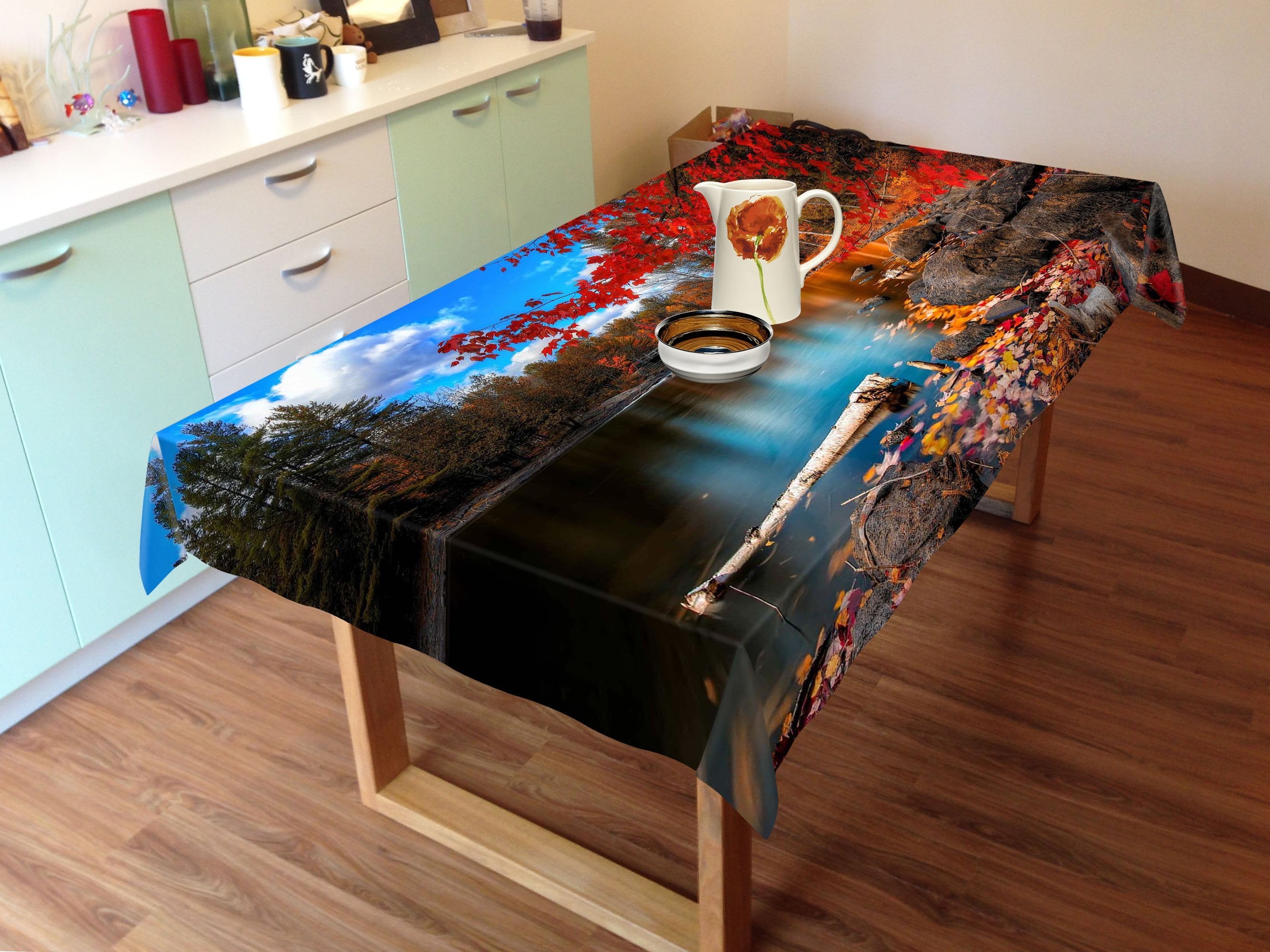 3D Lake Trees Fallen Leaves 514 Tablecloths Wallpaper AJ Wallpaper