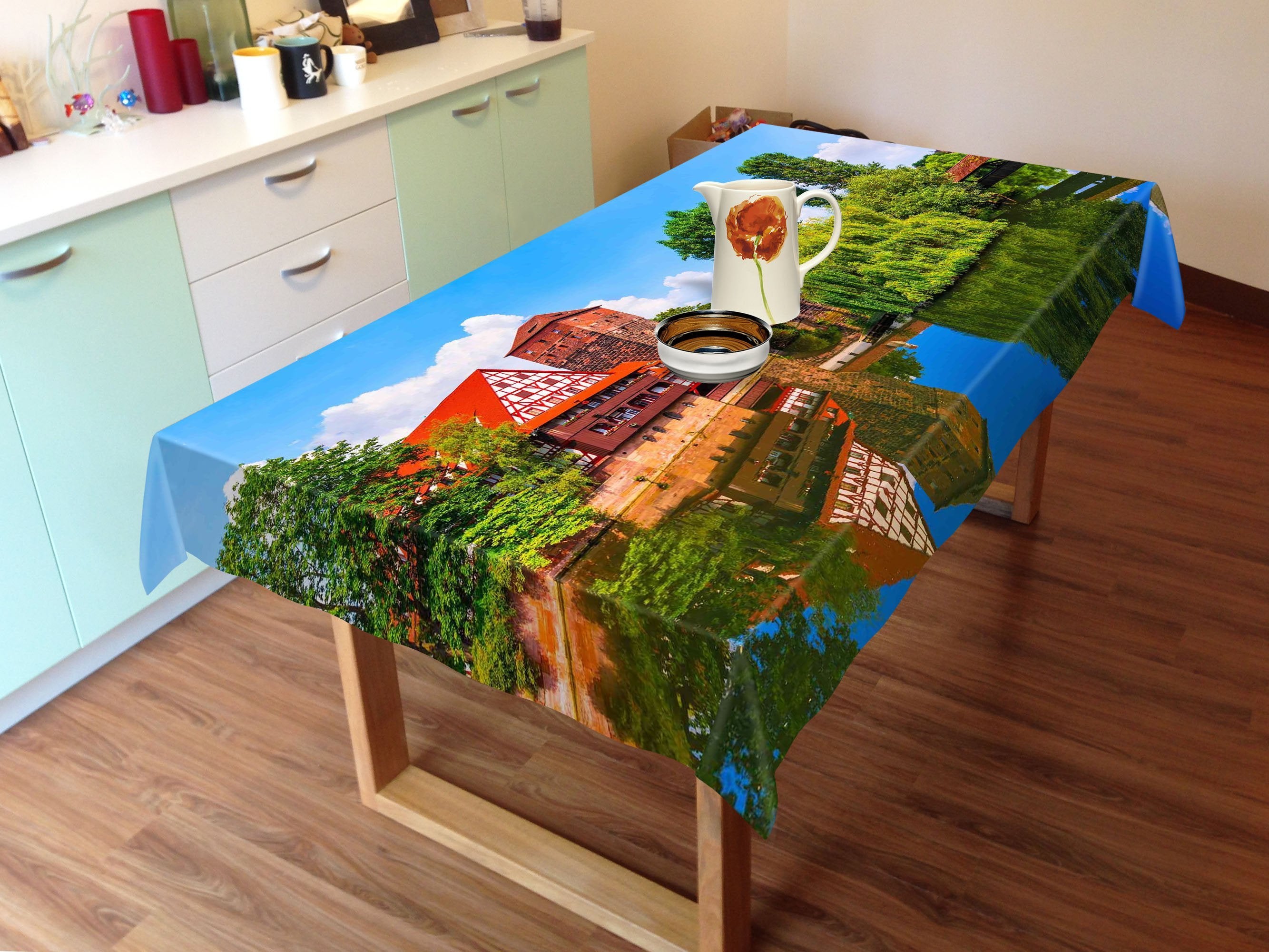 3D Lakeside Houses 702 Tablecloths Wallpaper AJ Wallpaper