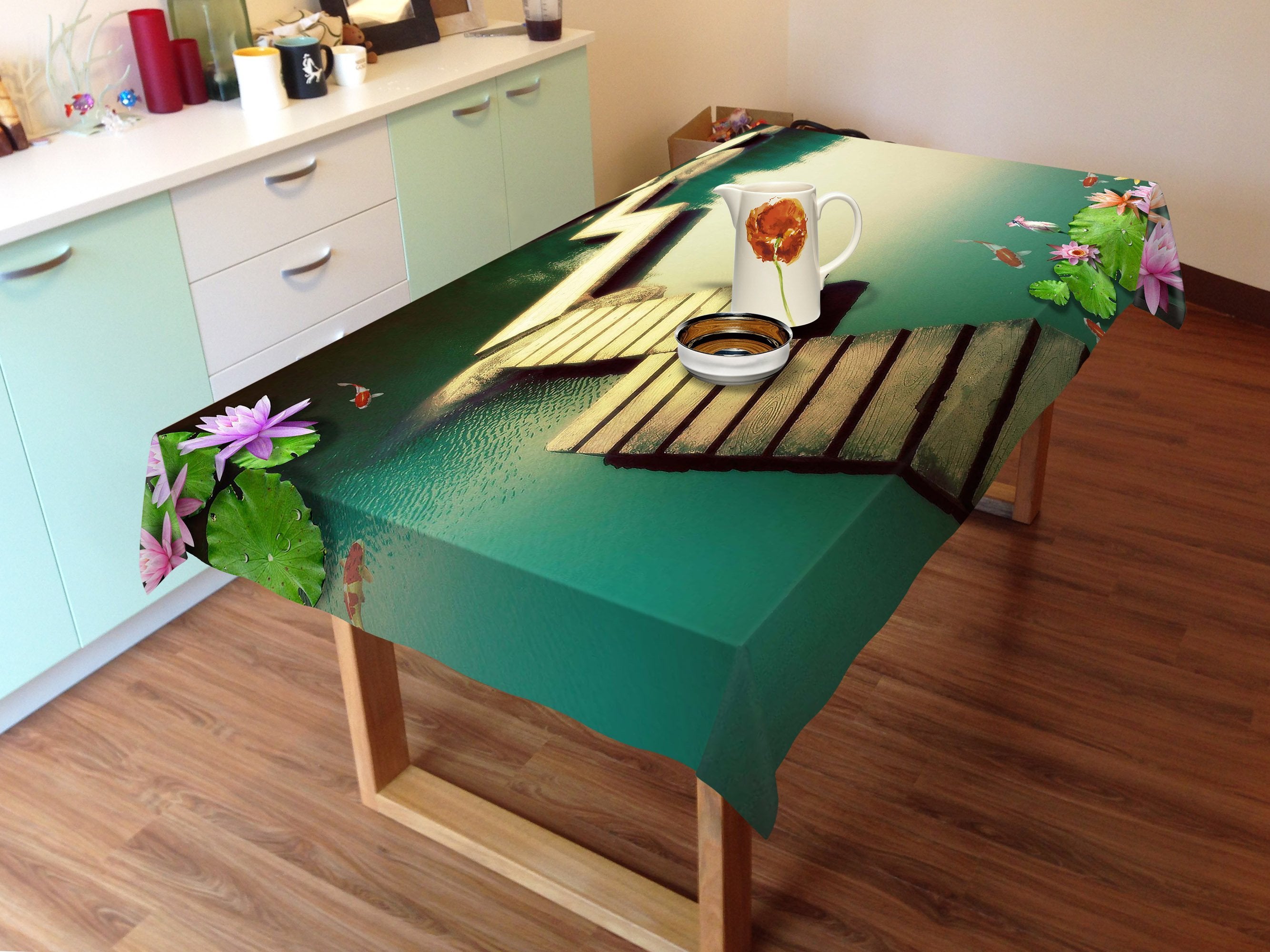 3D Lake Wooden Bridge 258 Tablecloths Wallpaper AJ Wallpaper