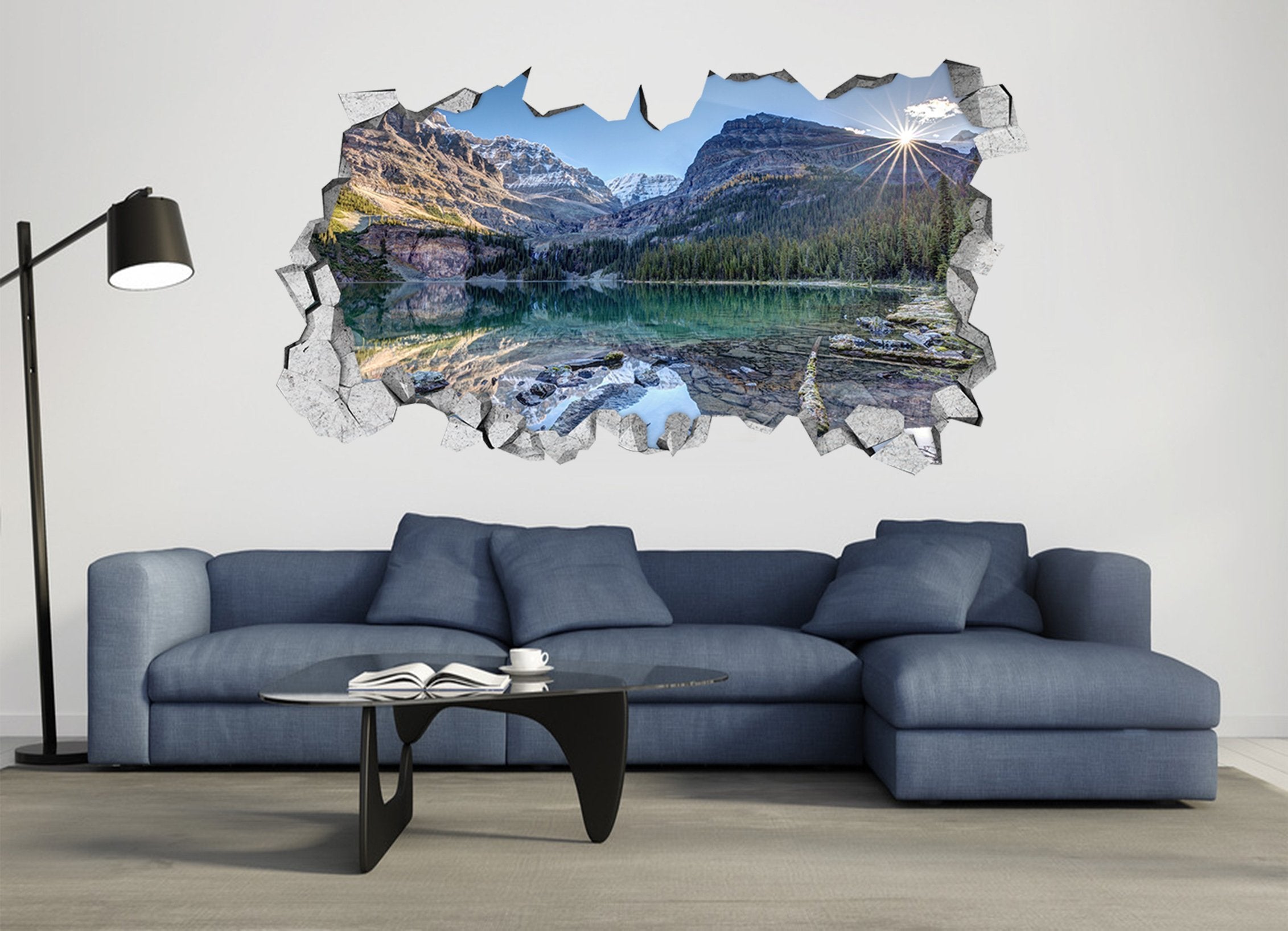 3D Mountain Lake Scenery 183 Broken Wall Murals Wallpaper AJ Wallpaper