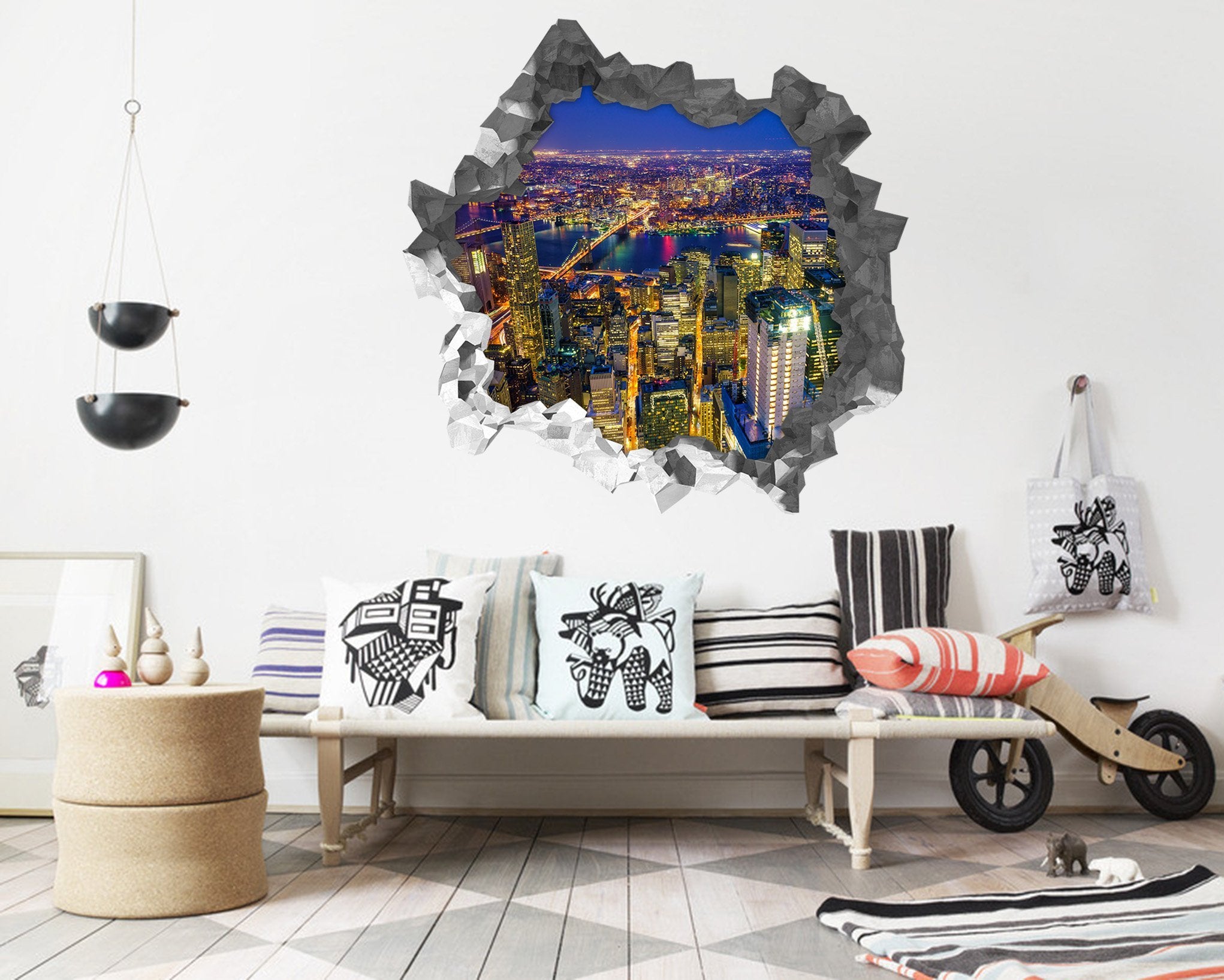 3D Bright New York Night 226 Broken Wall Murals Wallpaper AJ Wallpaper