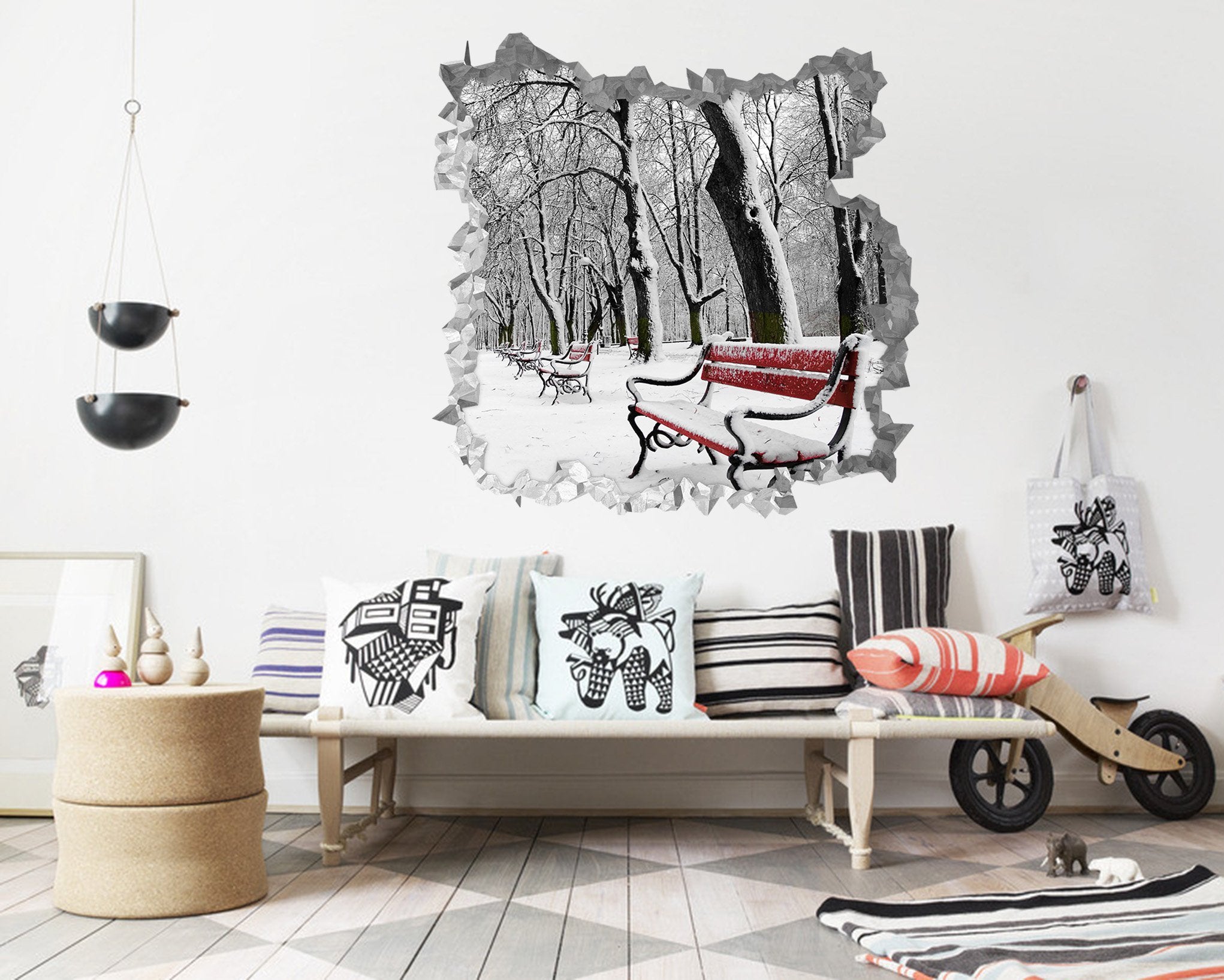 3D Snow Park Benches 198 Broken Wall Murals Wallpaper AJ Wallpaper