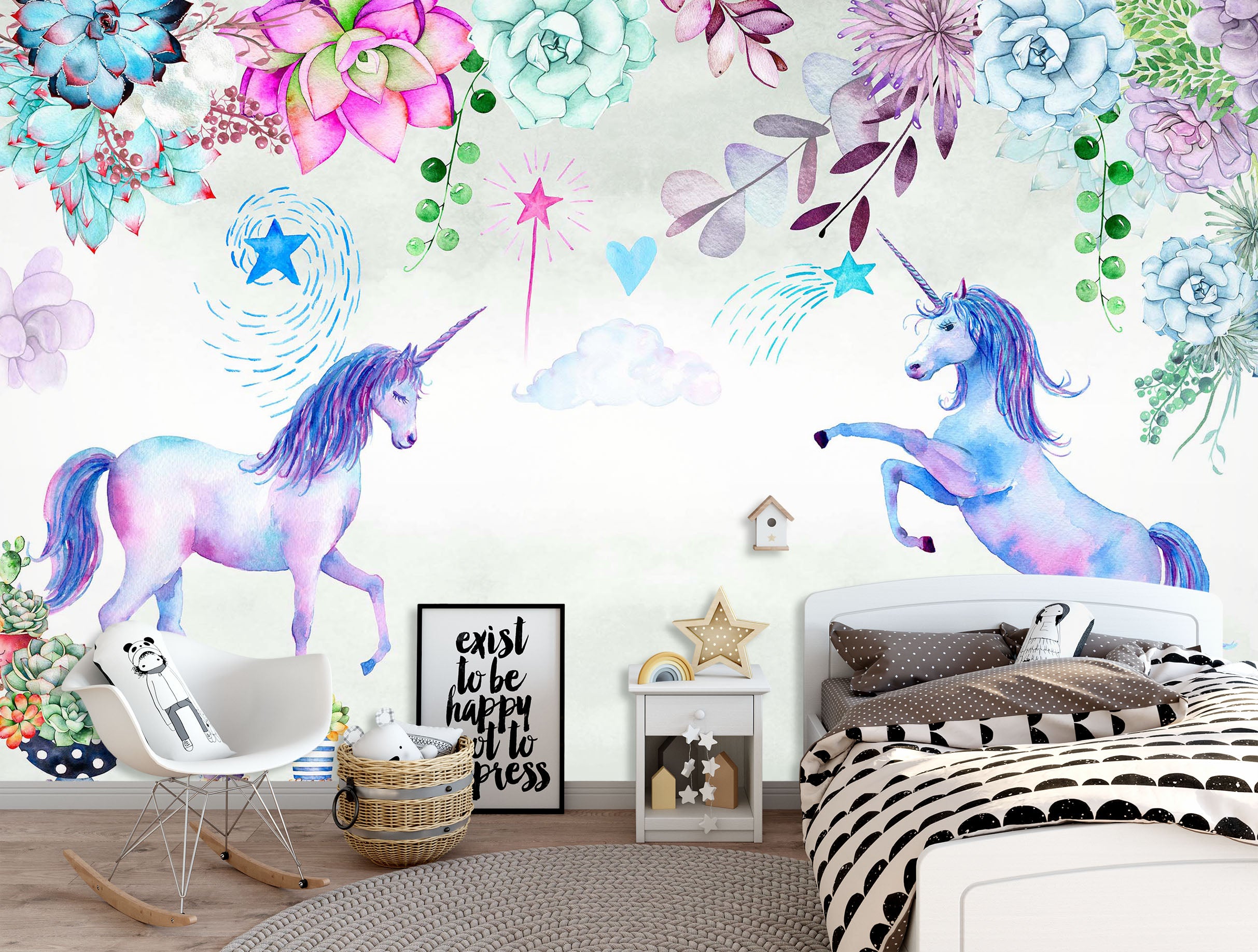 3D Unicorn Flowers 1428 Wall Murals