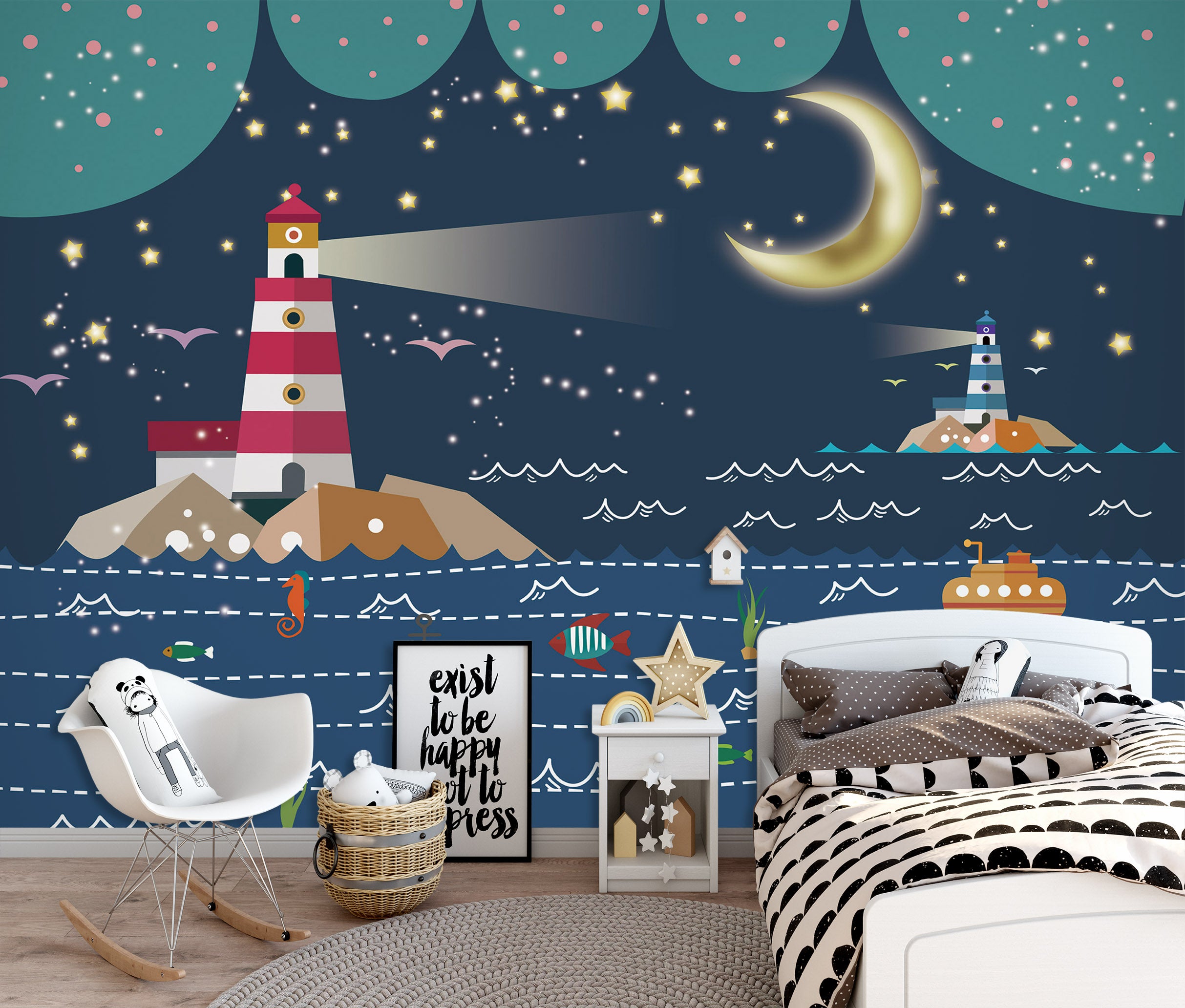 3D Moon Lighthouse 1720 Wall Murals