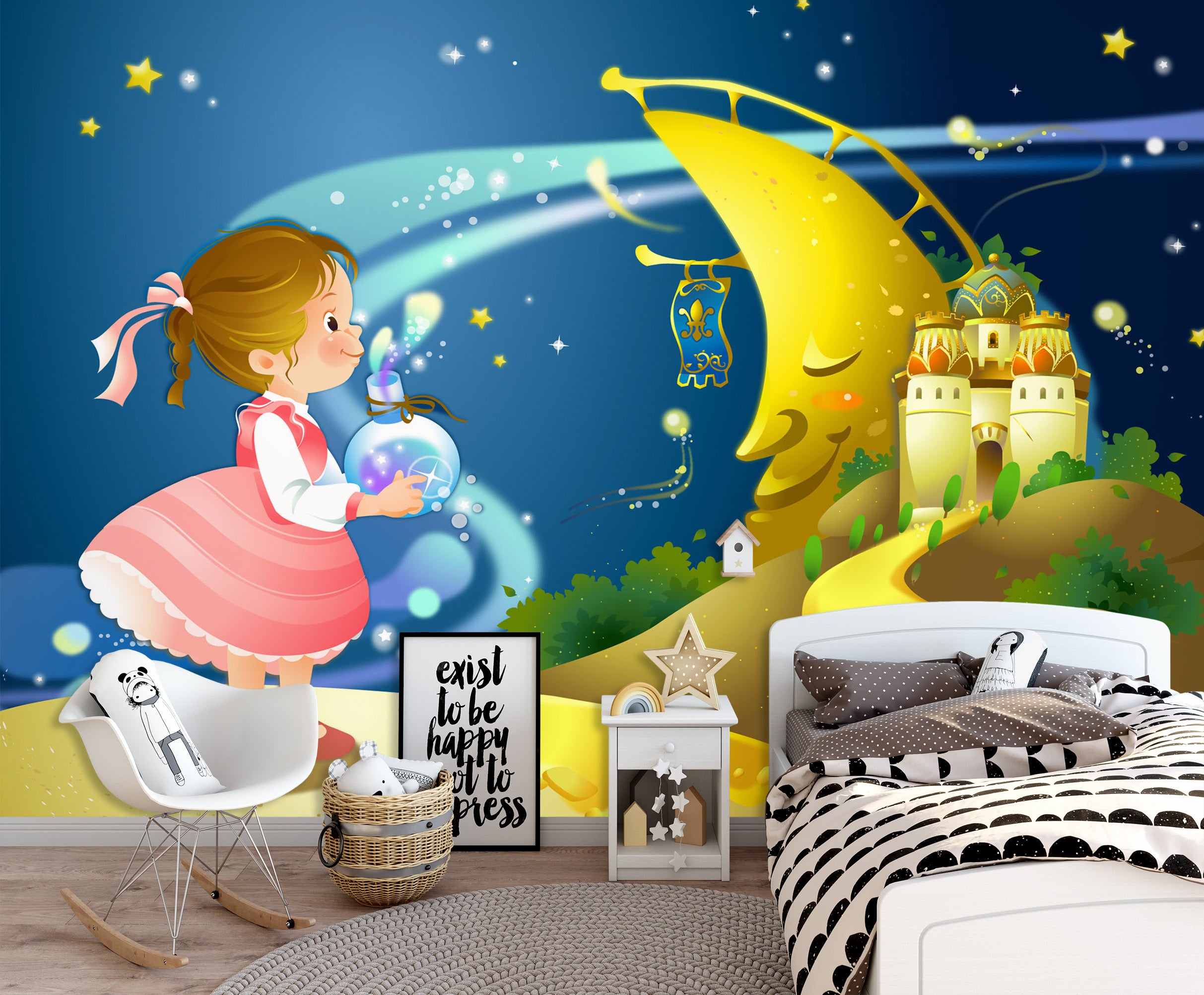 3D Moon Girl 1653 Wall Murals