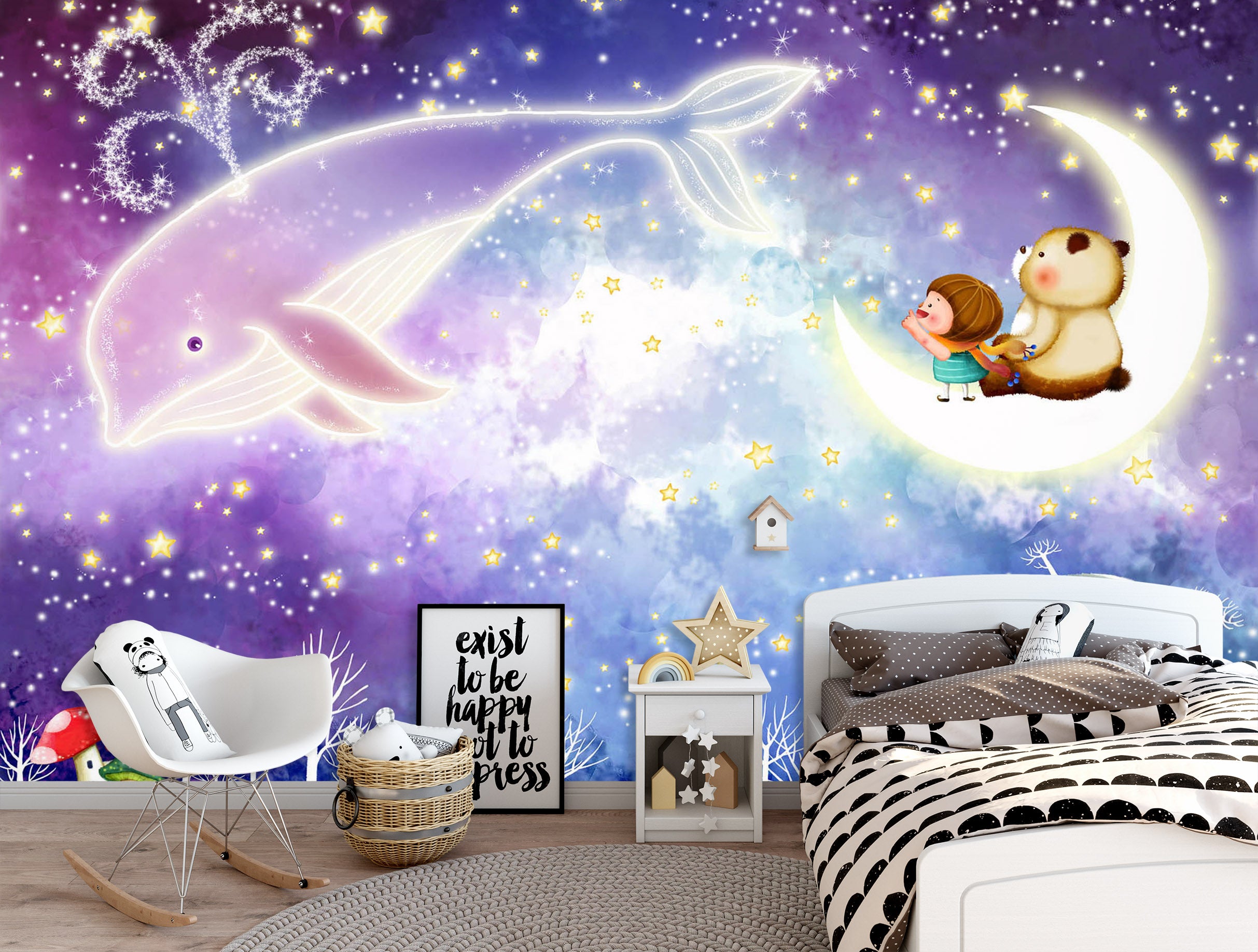 3D Moon Dolphin 1722 Wall Murals
