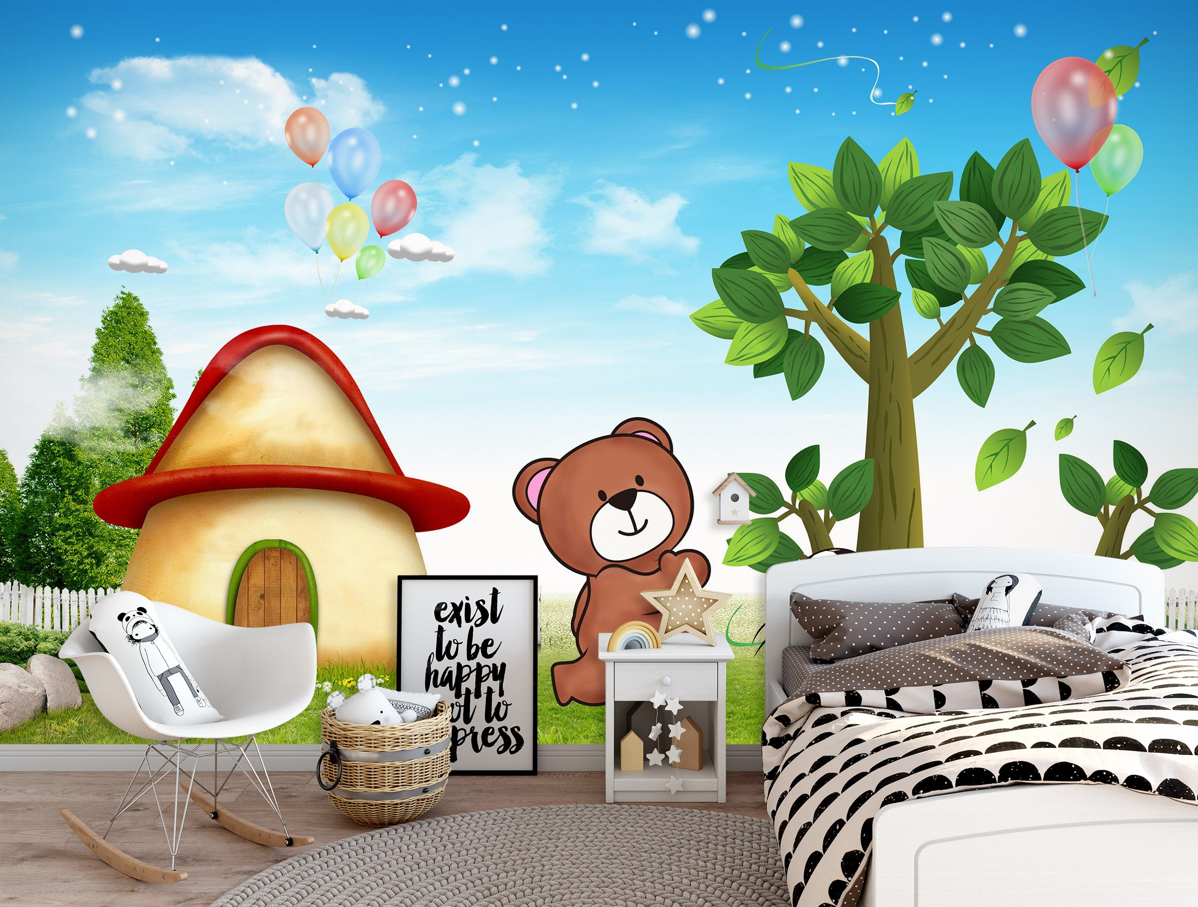 3D Mushroom Bear 014 Wall Murals