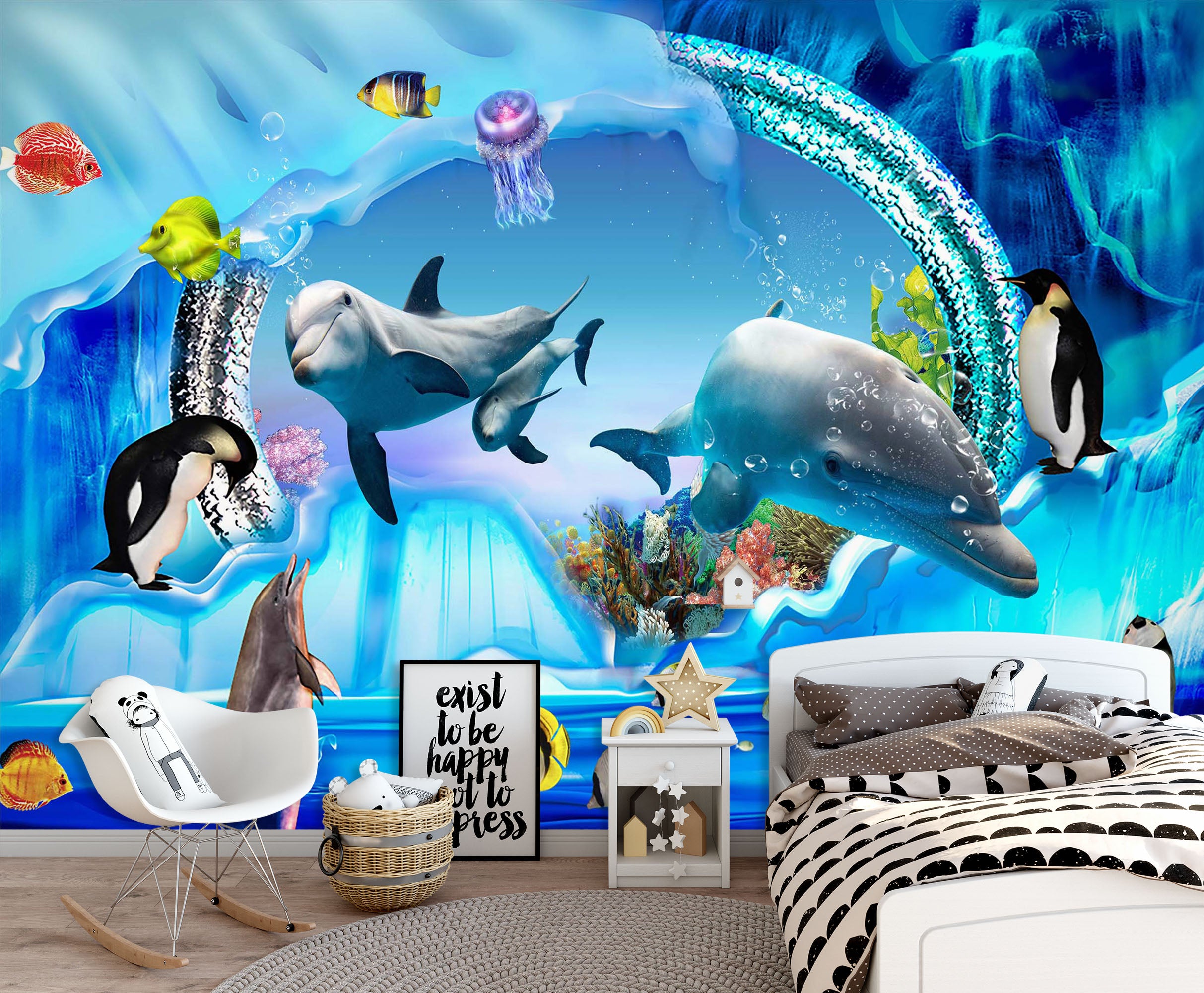 3D Happy Dolphin 1715 Wall Murals