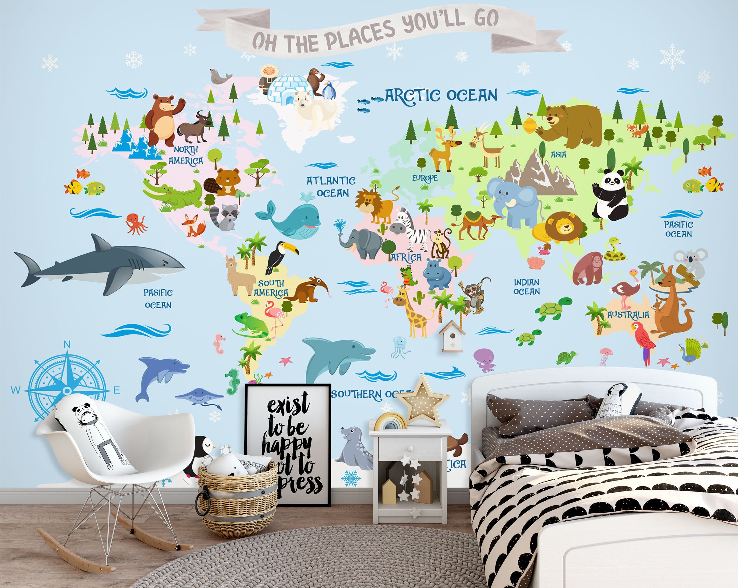 3D Animal Family 2152 World Map Wall Murals