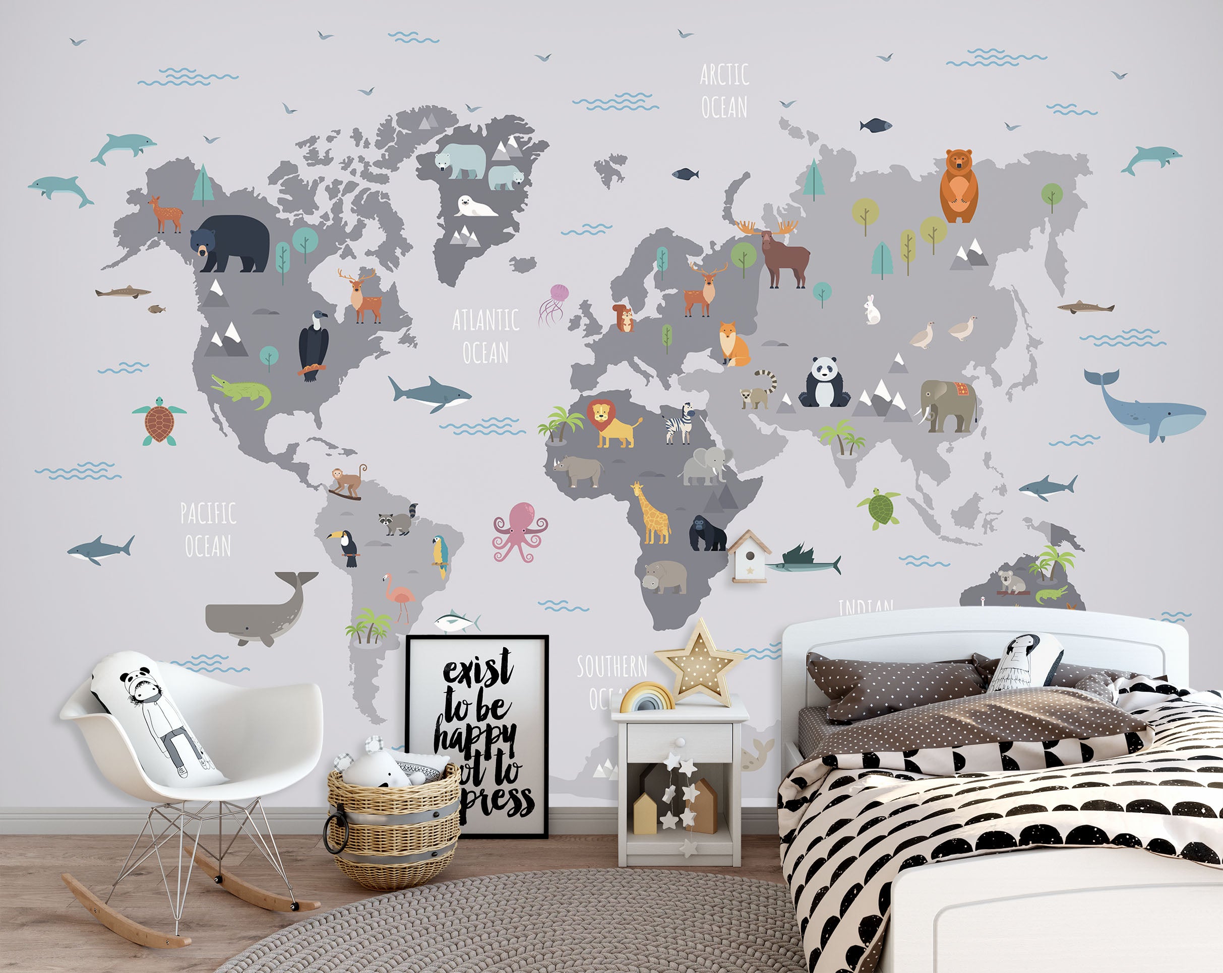 3D Painted Animals 2125 World Map Wall Murals