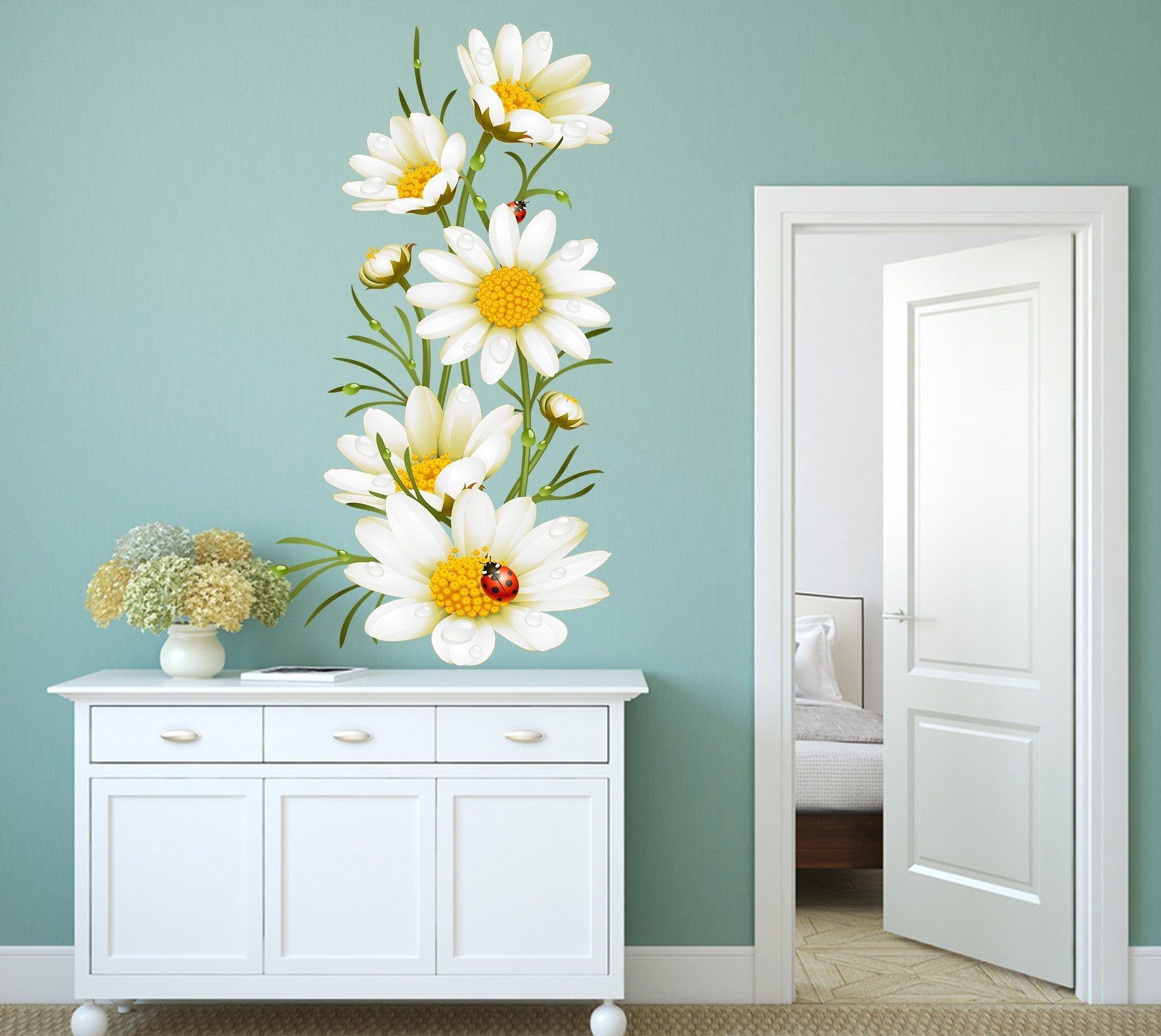 3D White Chrysanthemum 036 Wall Stickers Wallpaper AJ Wallpaper
