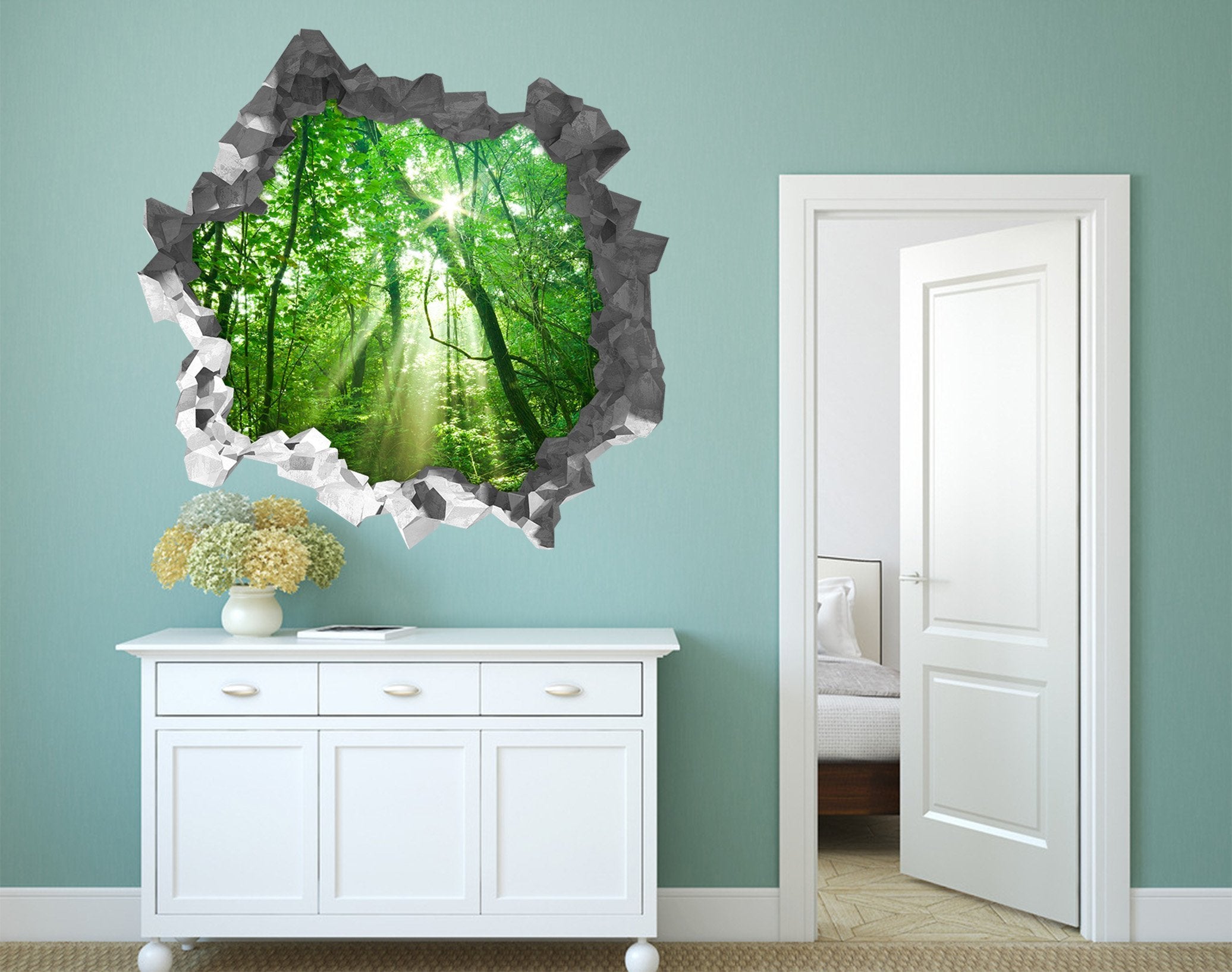 3D Green Forest Sunshine 210 Broken Wall Murals Wallpaper AJ Wallpaper