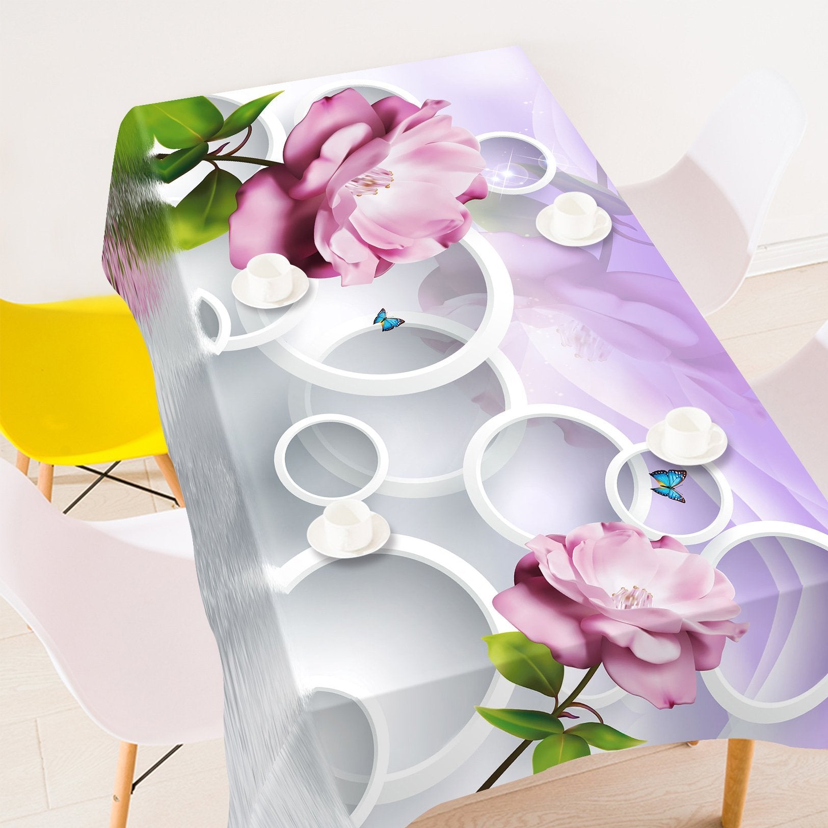 3D Flowers Butterflies Rings 292 Tablecloths Wallpaper AJ Wallpaper