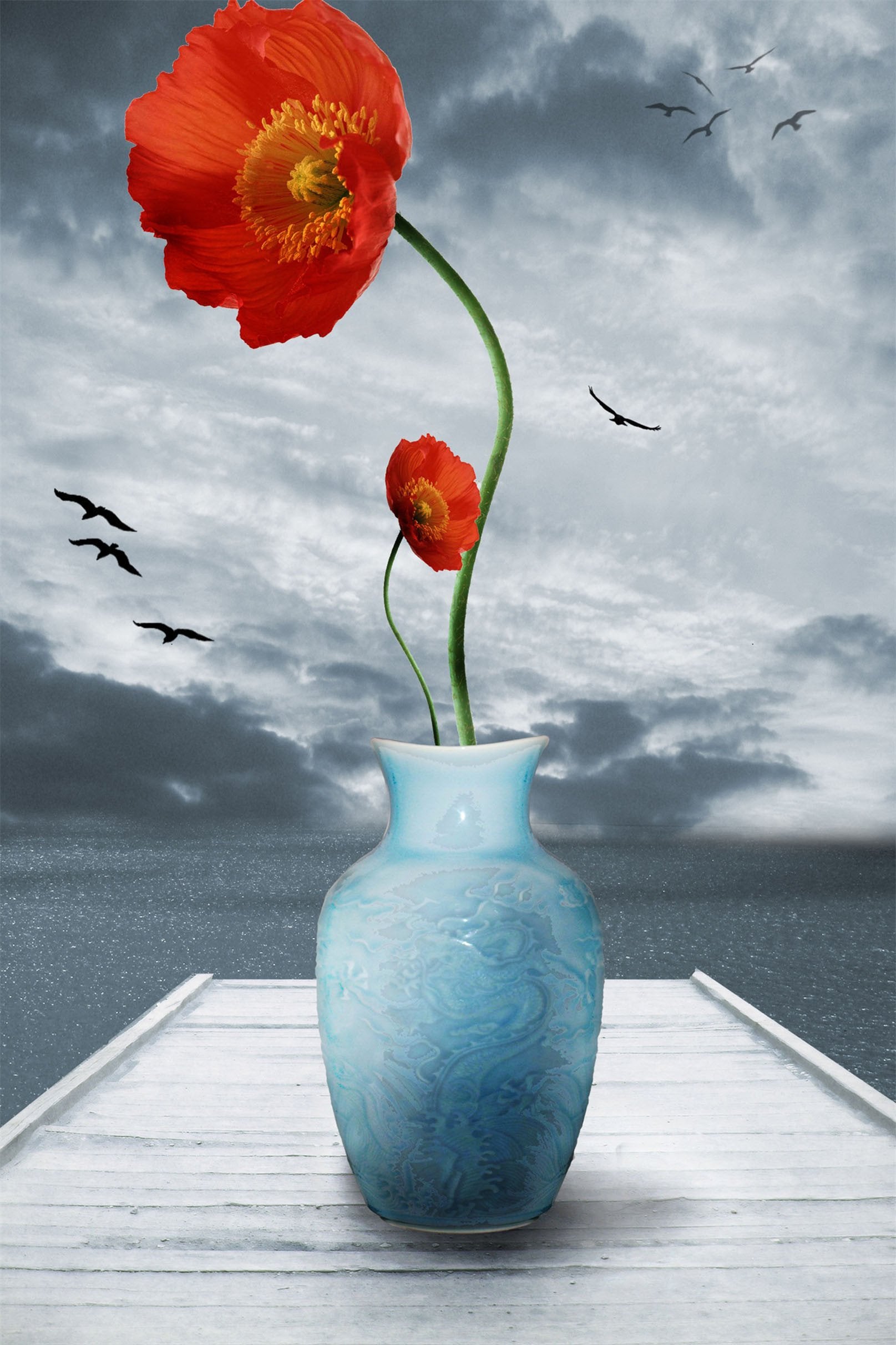 3D Sea Flowers Vase 1000 Stair Risers Wallpaper AJ Wallpaper
