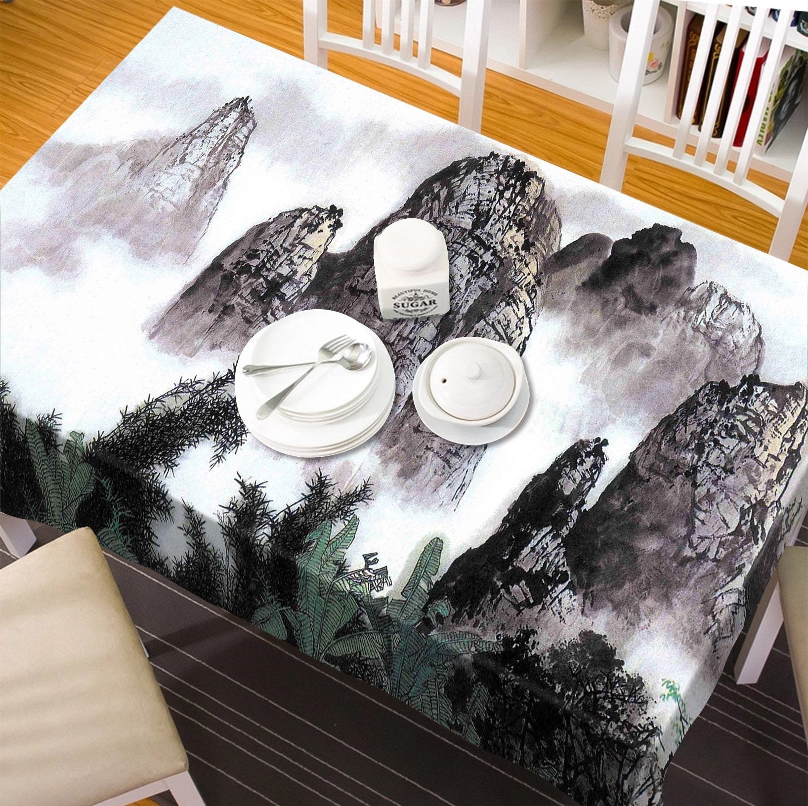 3D Foggy Mountains 253 Tablecloths Wallpaper AJ Wallpaper