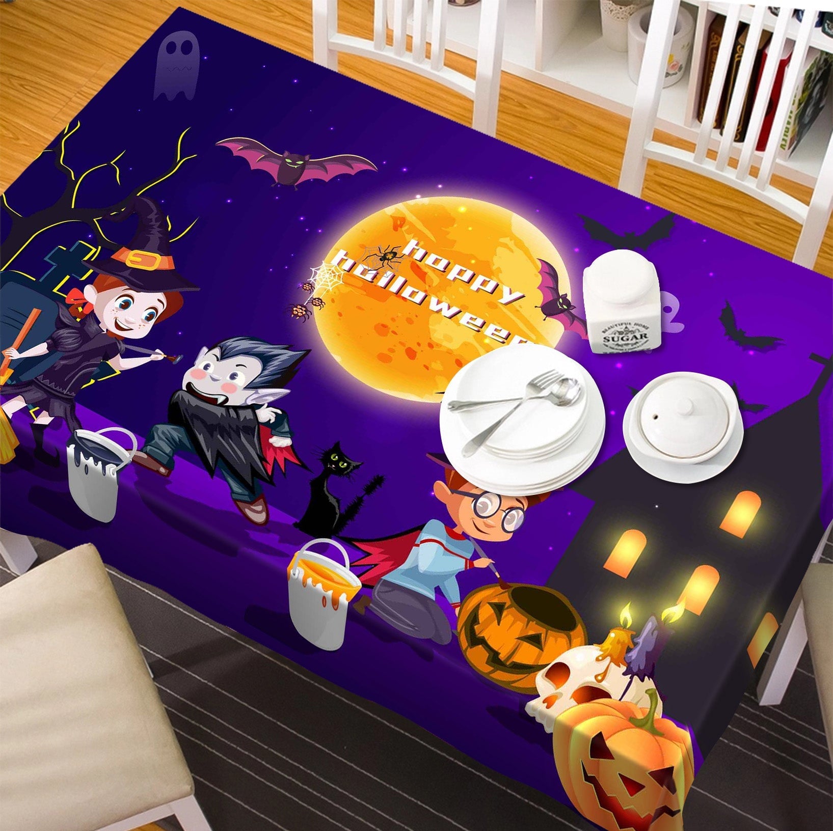 3D Girl Paints Pumpkin 047 Halloween Tablecloths Wallpaper AJ Wallpaper