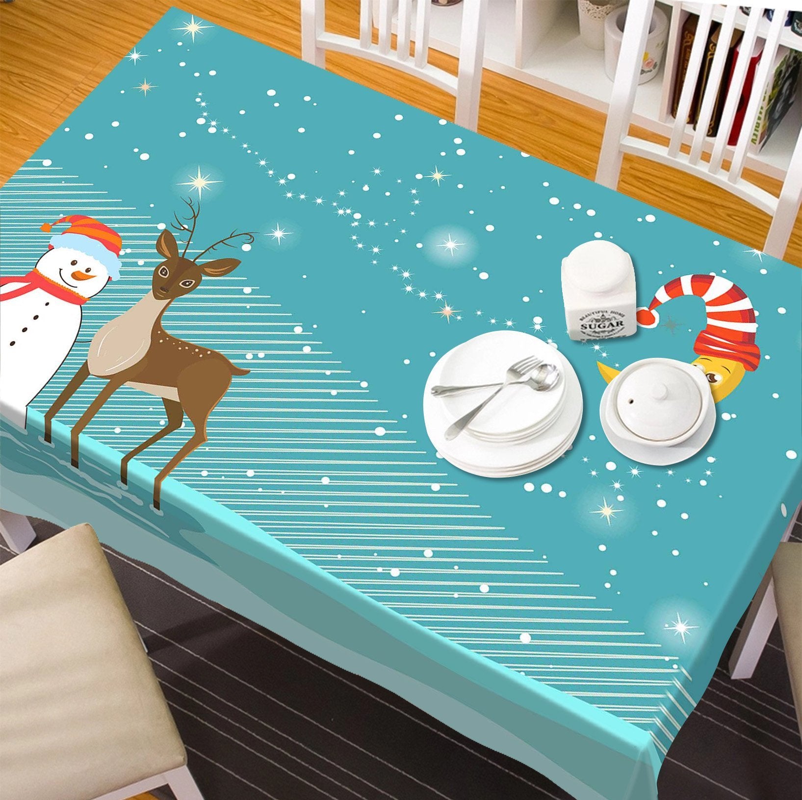 3D Moon Hat Snow Deer 30 Tablecloths Tablecloths AJ Creativity Home