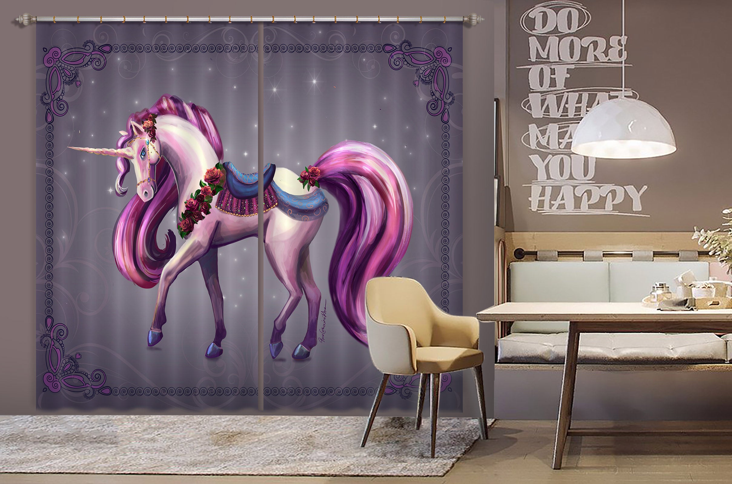 3D Purple Unicorn 118 Rose Catherine Khan Curtain Curtains Drapes