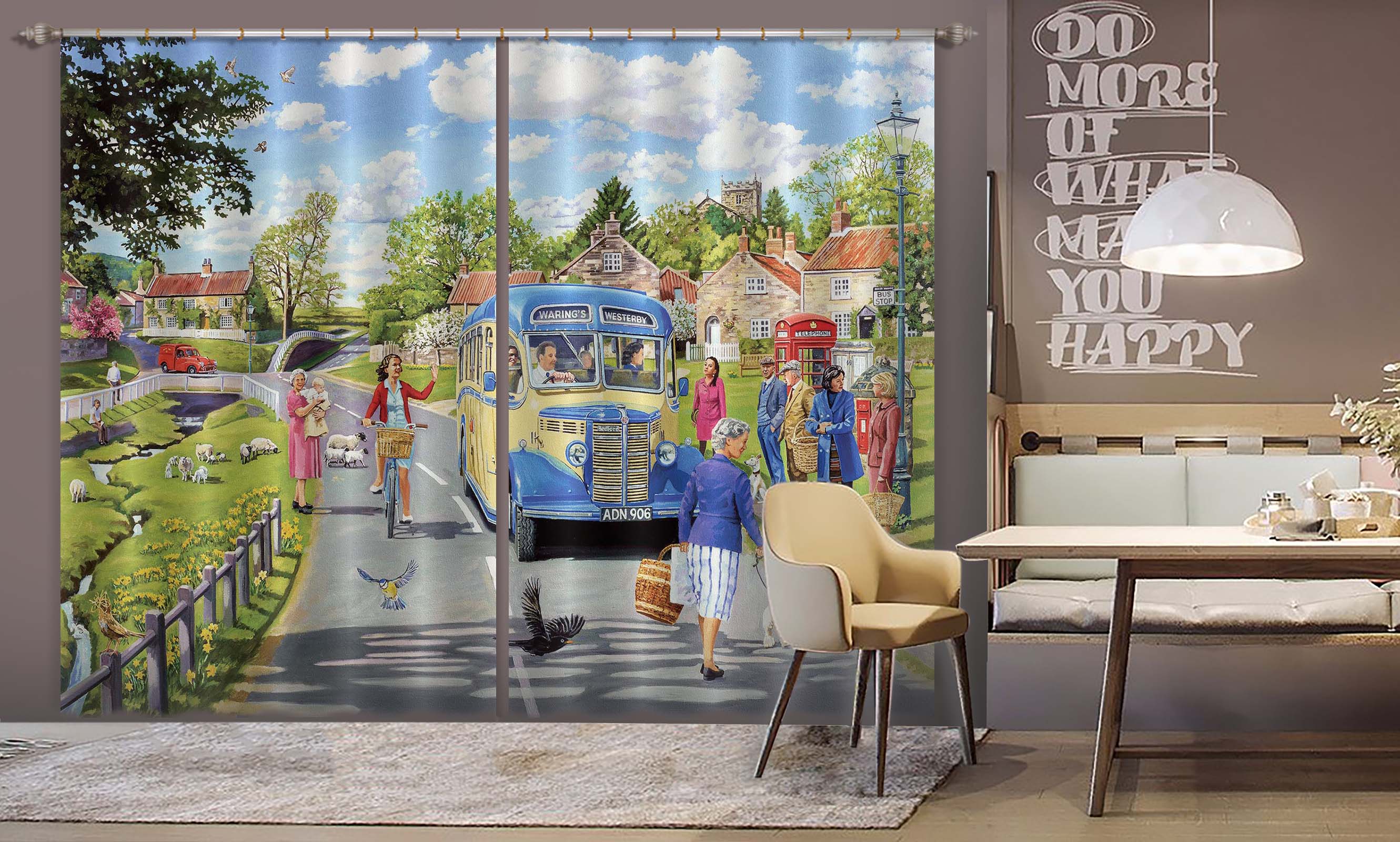 3D The Village Bus Stop 112 Trevor Mitchell Curtain Curtains Drapes