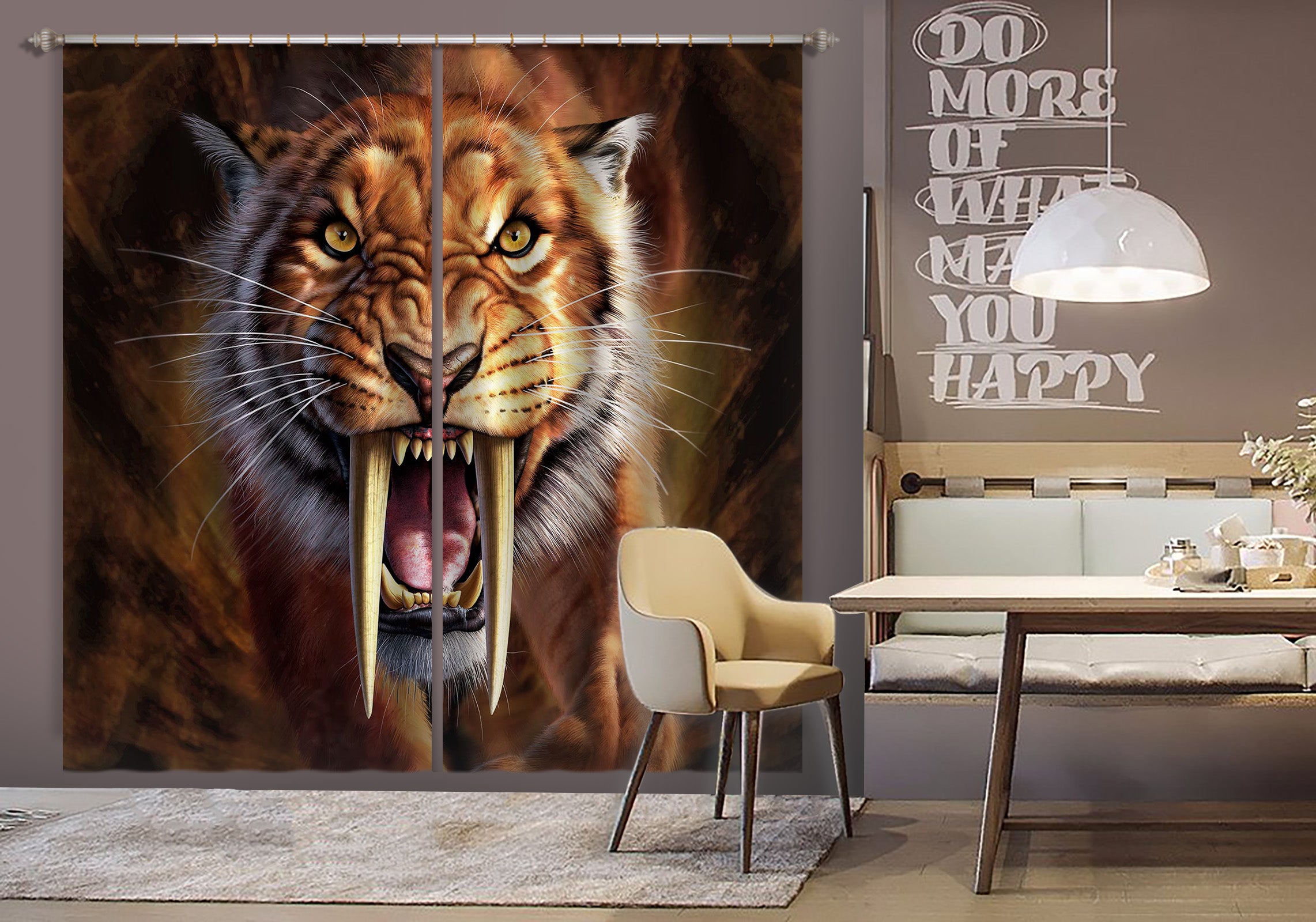 3D Tiger Teeth 073 Jerry LoFaro Curtain Curtains Drapes