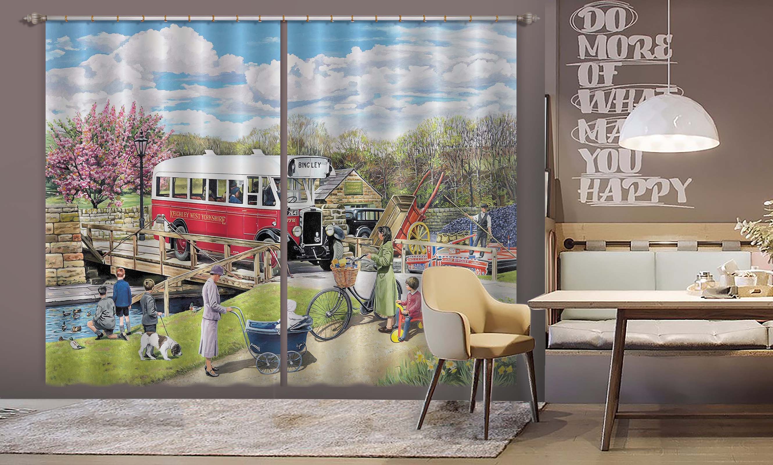 3D The Old Swing Bridge 103 Trevor Mitchell Curtain Curtains Drapes