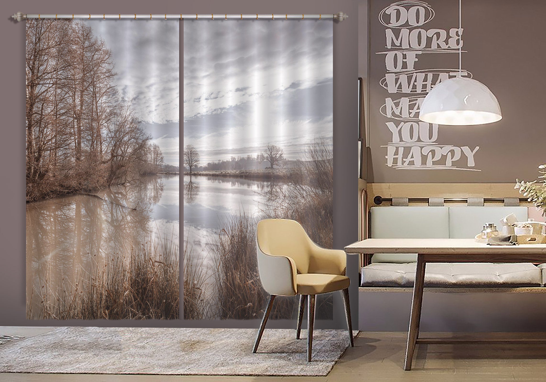 3D Sunny Lake Tree 079 Assaf Frank Curtain Curtains Drapes