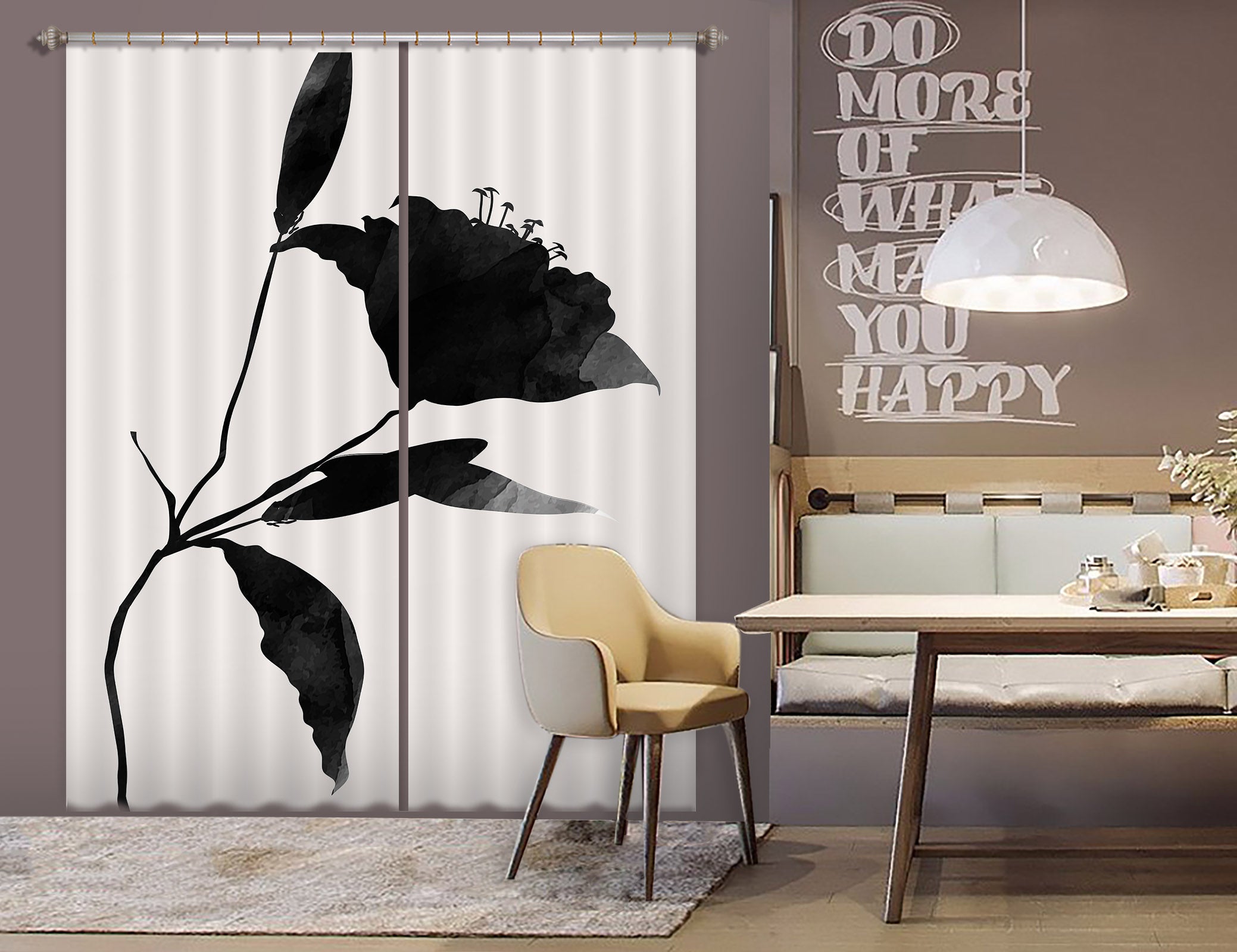 3D Black Flower 1090 Boris Draschoff Curtain Curtains Drapes