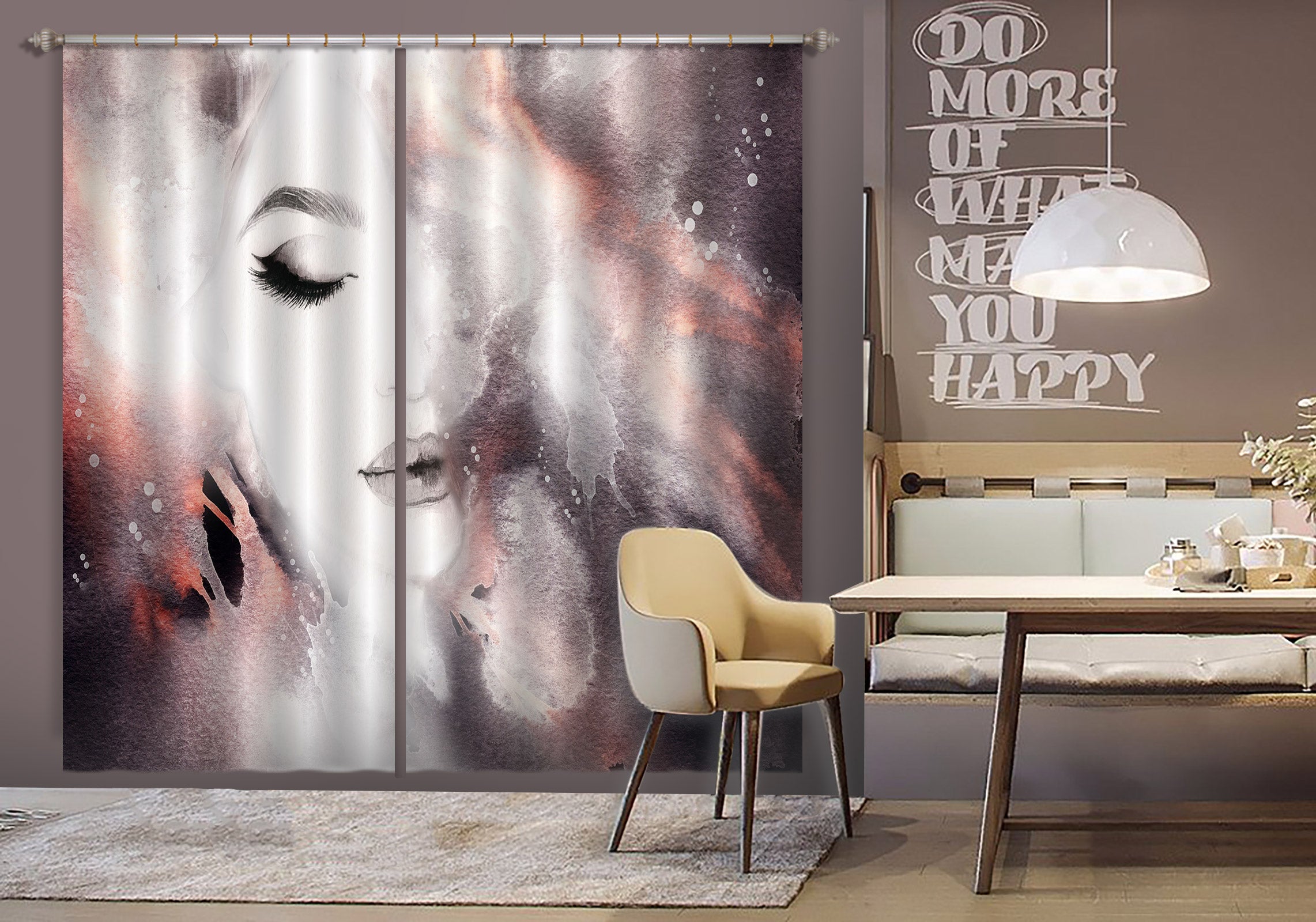 3D Pink Hair Model 034 Curtains Drapes