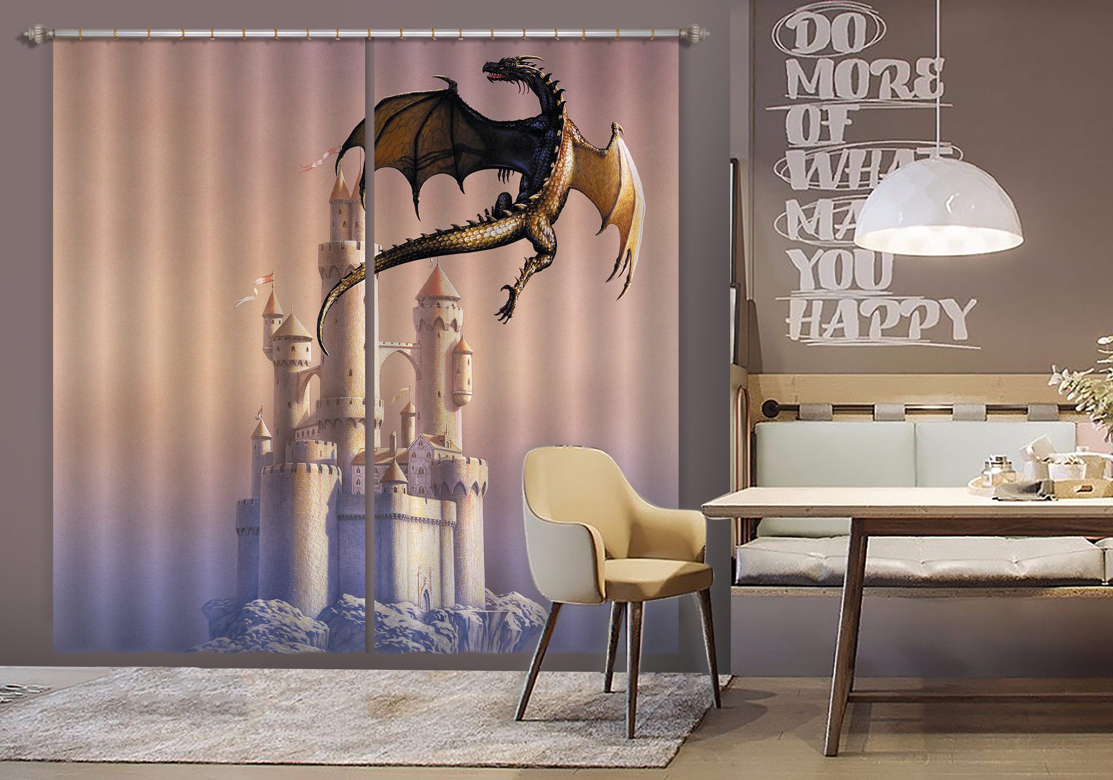 3D White Castle Fly Dragon 7161 Ciruelo Curtain Curtains Drapes