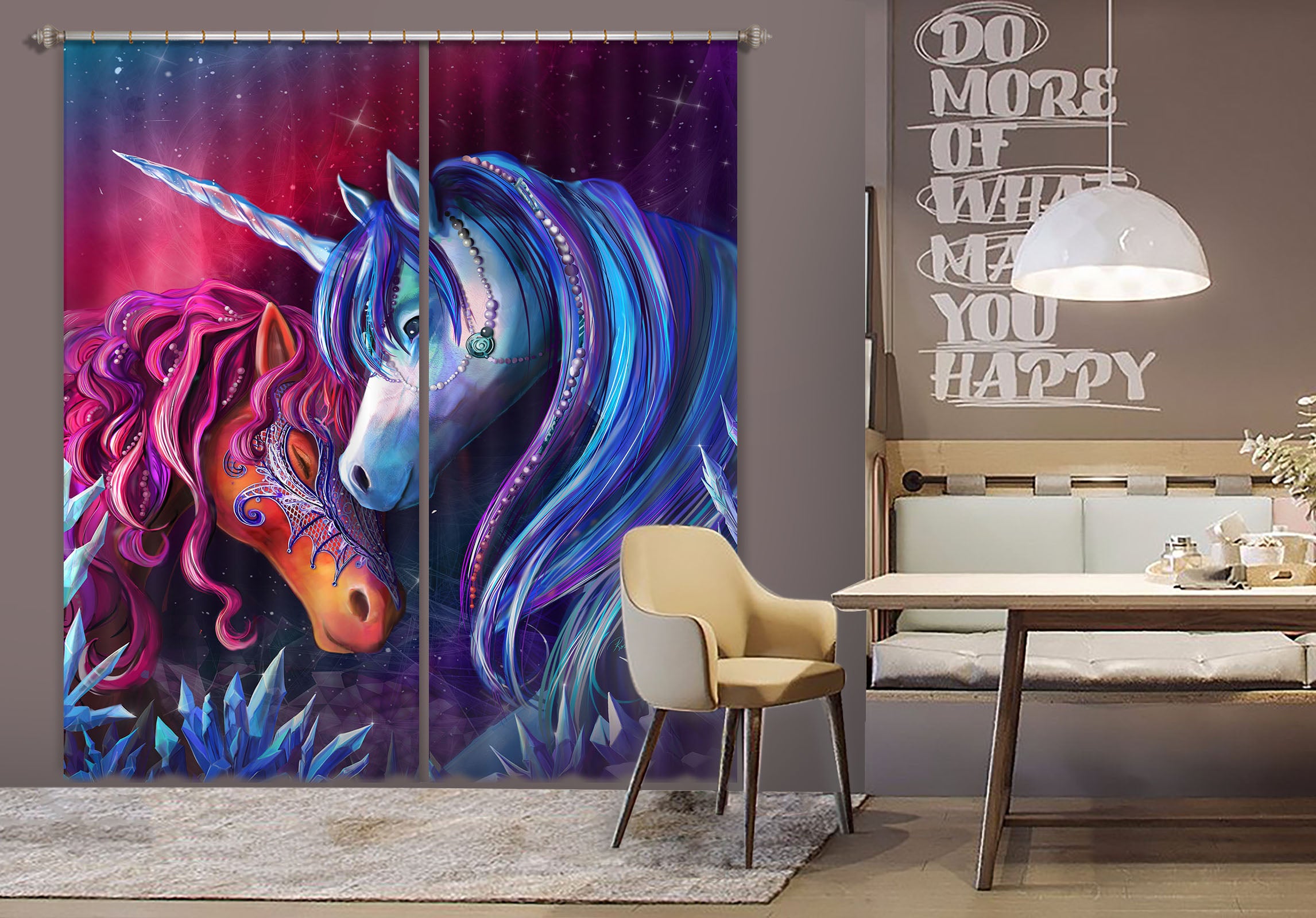 3D Unicorn Head 106 Rose Catherine Khan Curtain Curtains Drapes