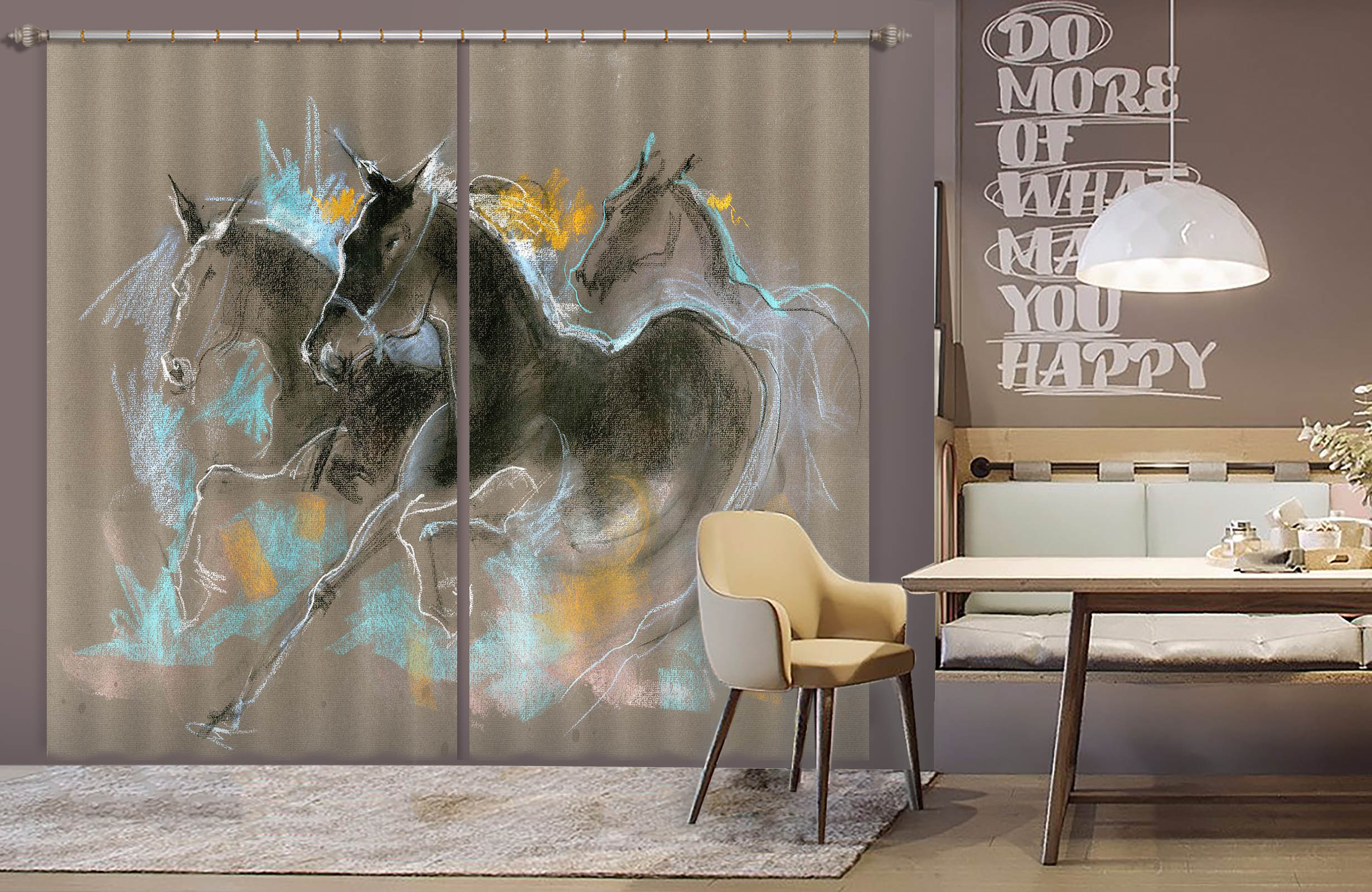 3D Running Horse 013 Anne Farrall Doyle Curtain Curtains Drapes