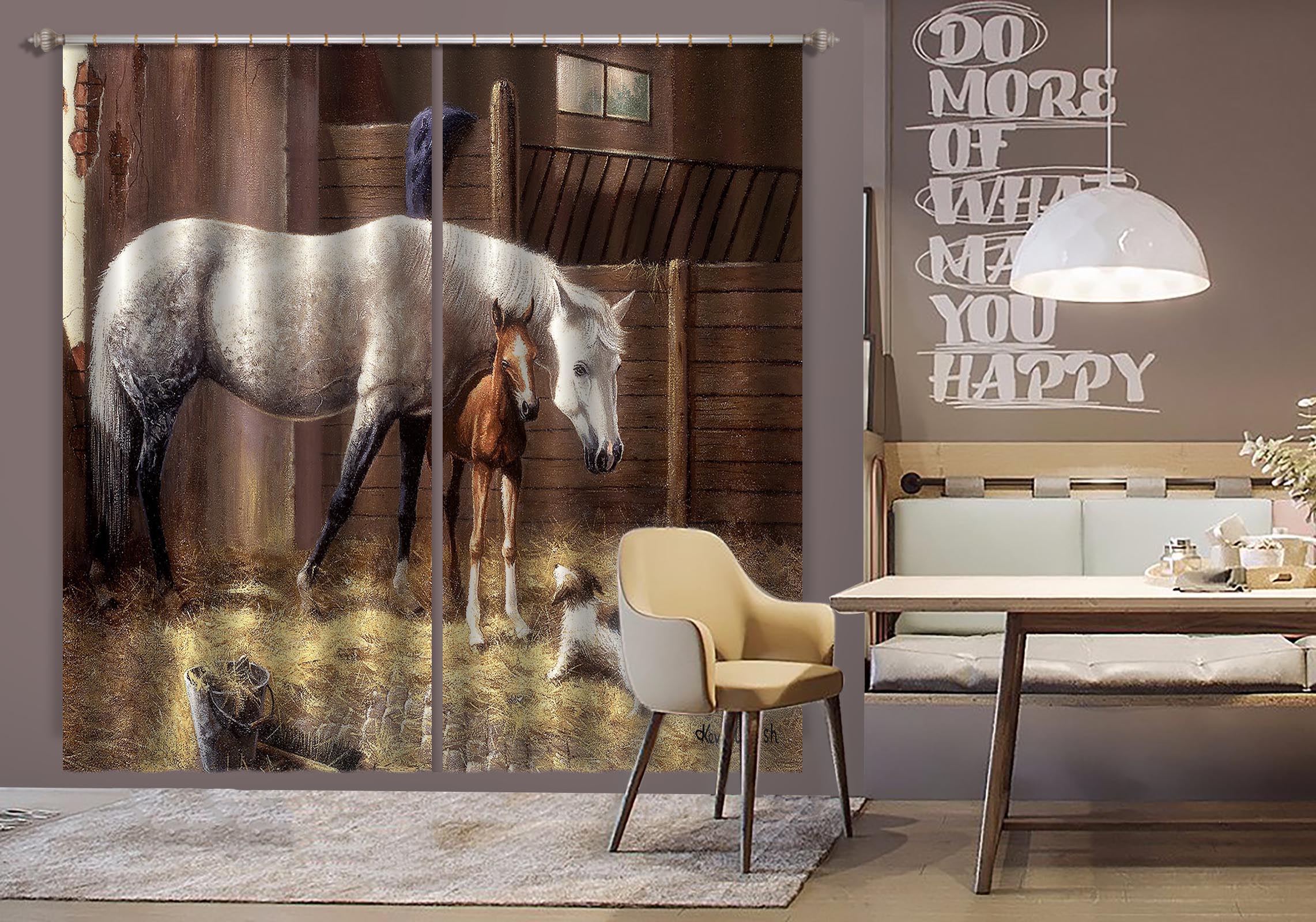 3D White Horse Meadow 134 Kevin Walsh Curtain Curtains Drapes