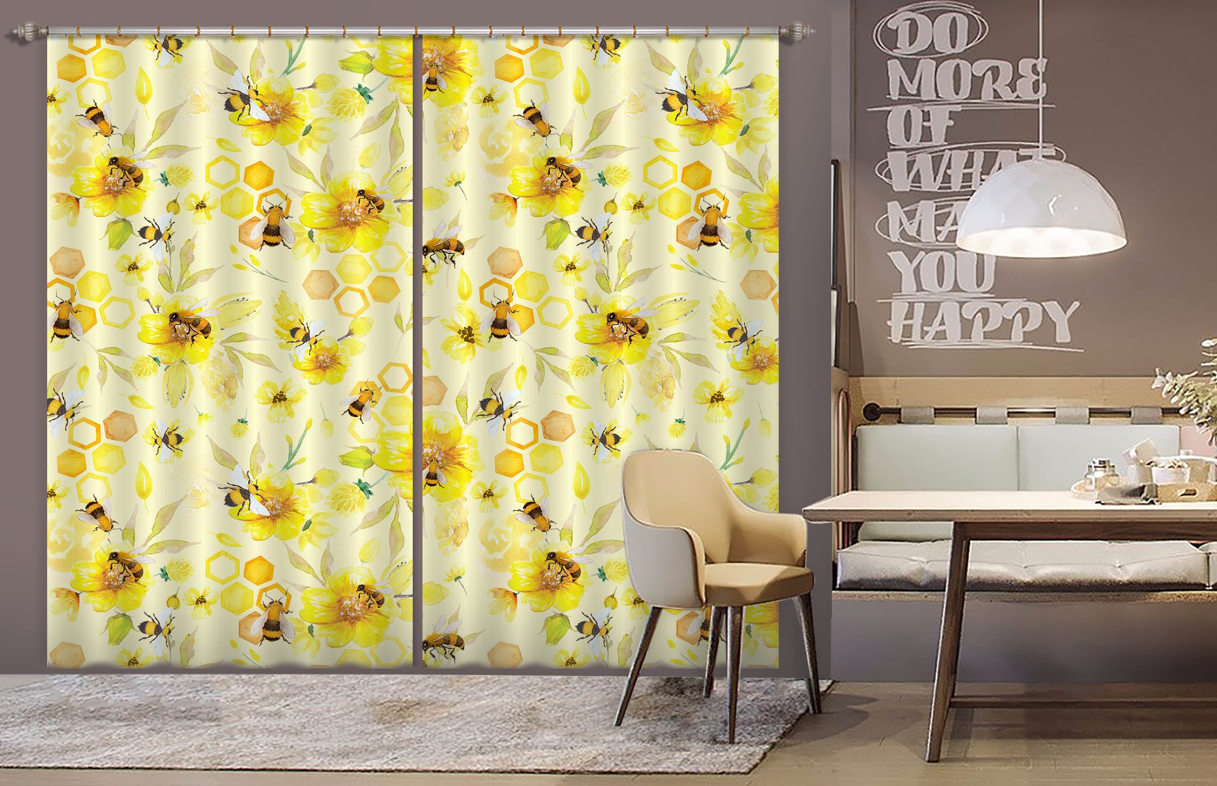 3D Bee Yellow Flower 241 Uta Naumann Curtain Curtains Drapes
