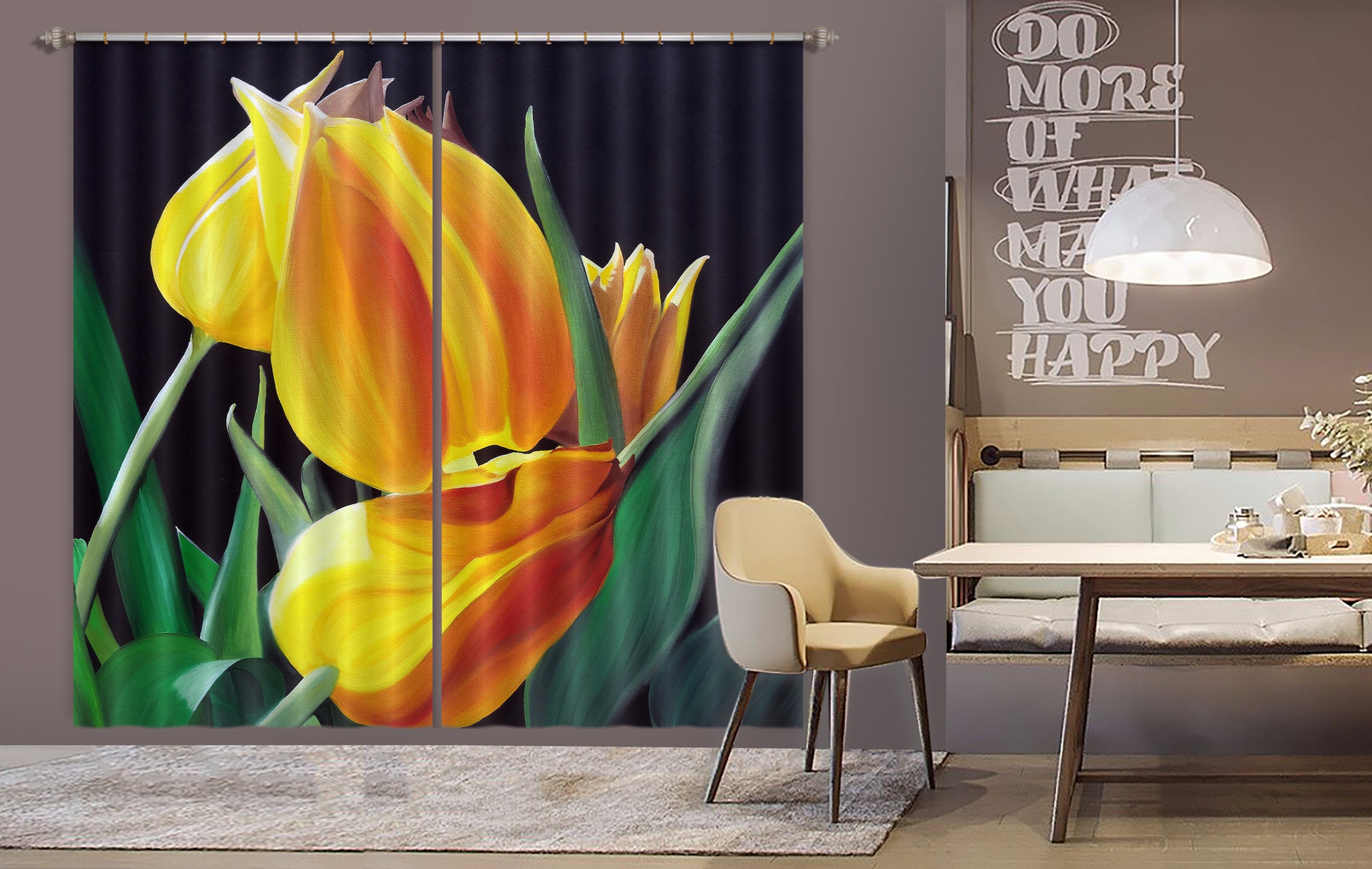 3D Yellow Flower 11036 Matthew Holden Bates Curtain Curtains Drapes