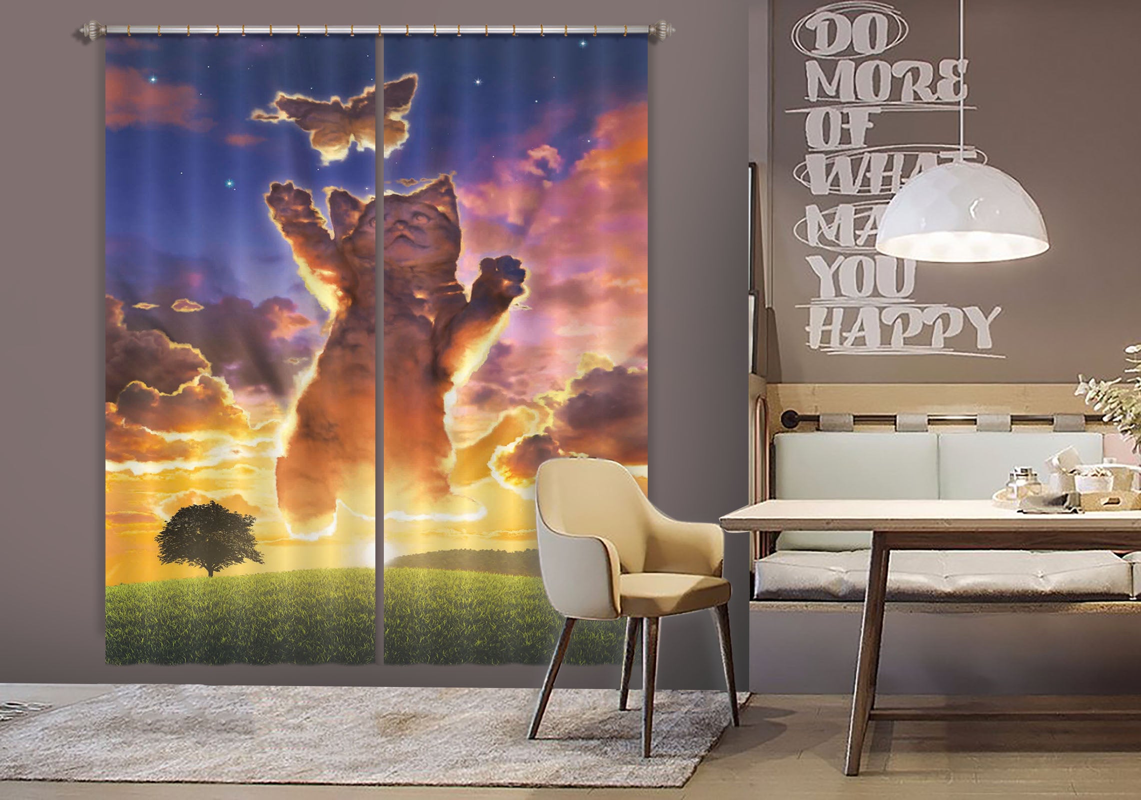 3D Cloud Kitten Sunset 024 Vincent Hie Curtain Curtains Drapes