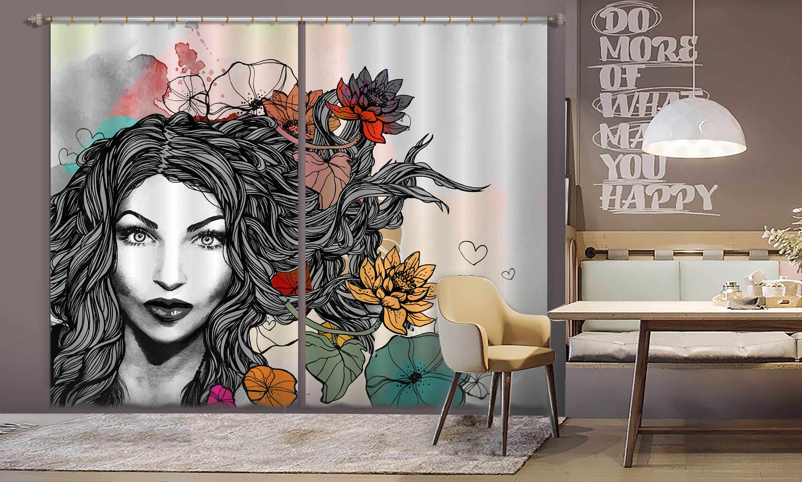 3D Lively Girl 767 Curtains Drapes