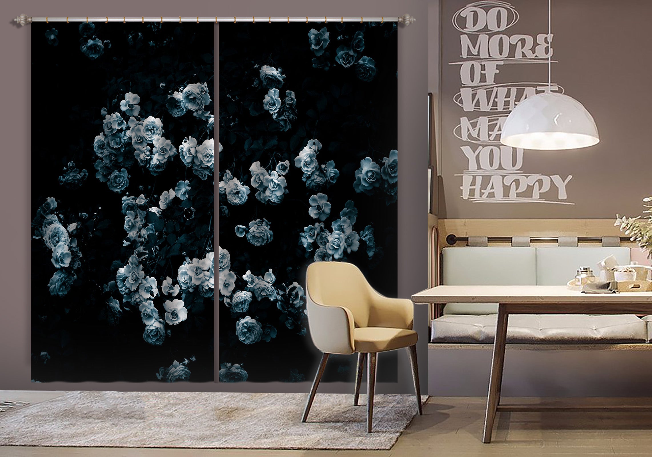 3D White Rose 044 Noirblanc777 Curtain Curtains Drapes