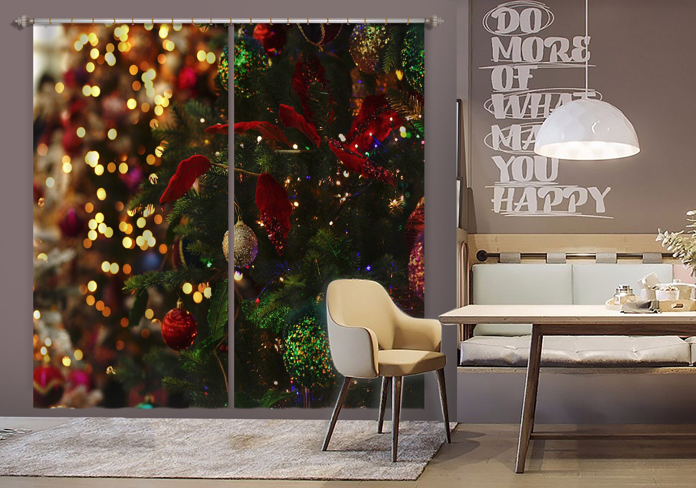 3D Tree Red Pendant 53131 Christmas Curtains Drapes Xmas