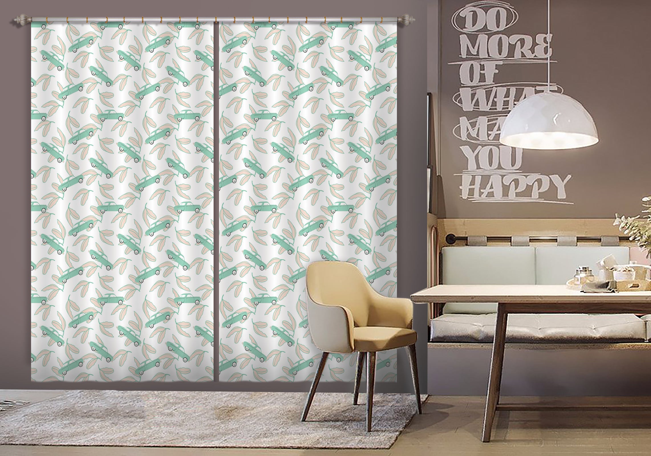 3D Green Car Leaves Pattern 98113 Kasumi Loffler Curtain Curtains Drapes