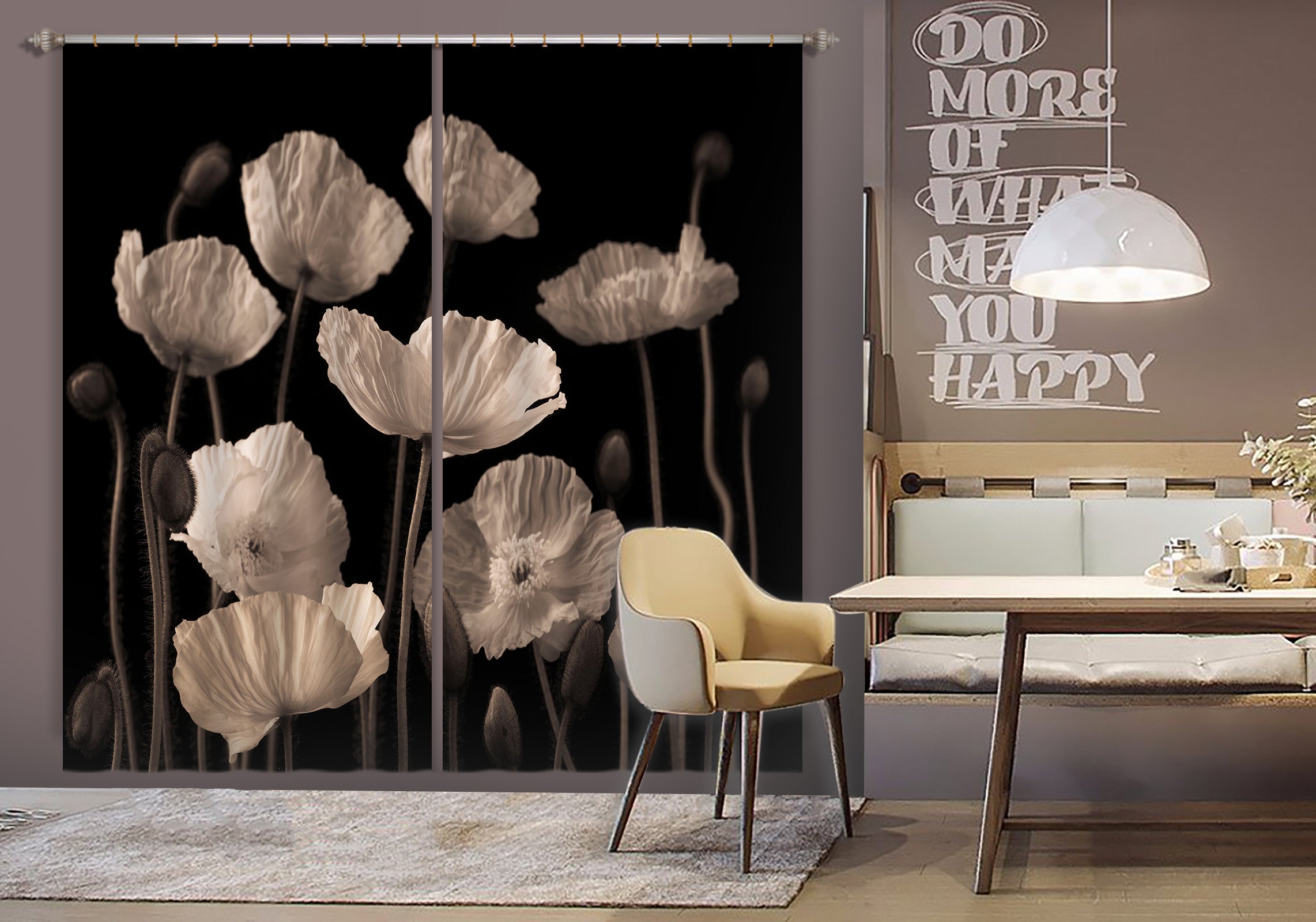 3D White Poppies 005 Assaf Frank Curtain Curtains Drapes