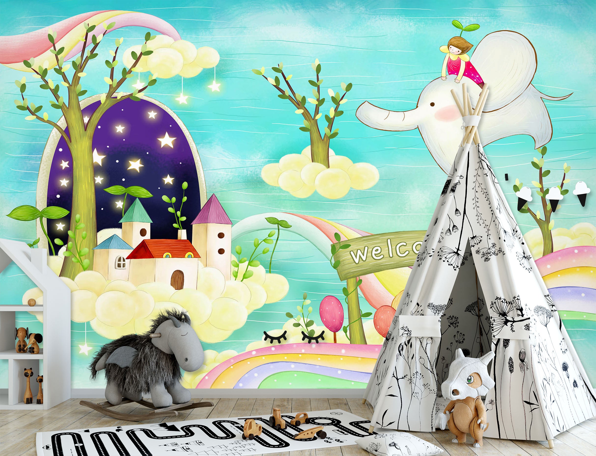 3D White Elephant 1650 Wall Murals