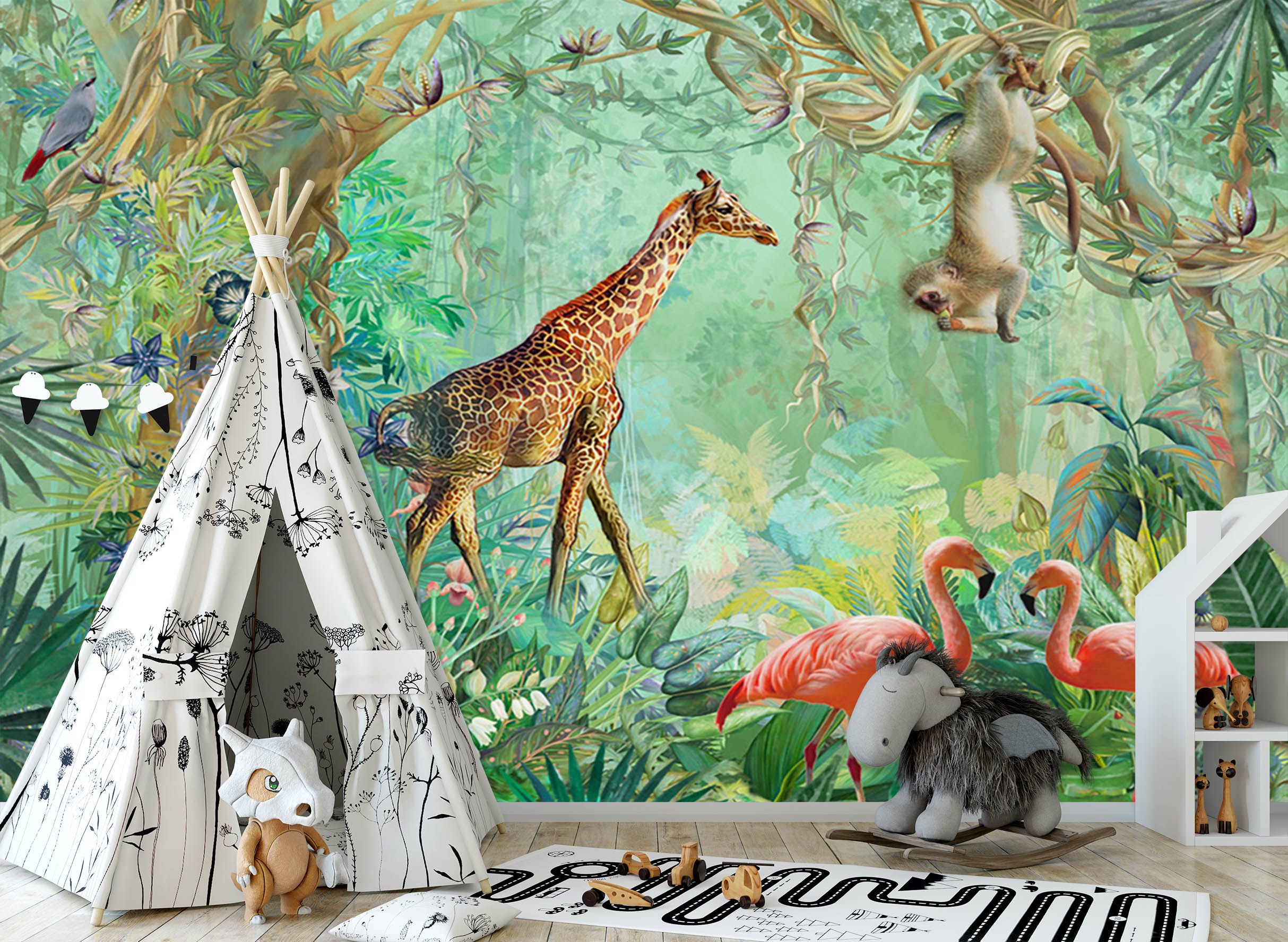 3D Giraffe Flamingo 1511 Wall Murals