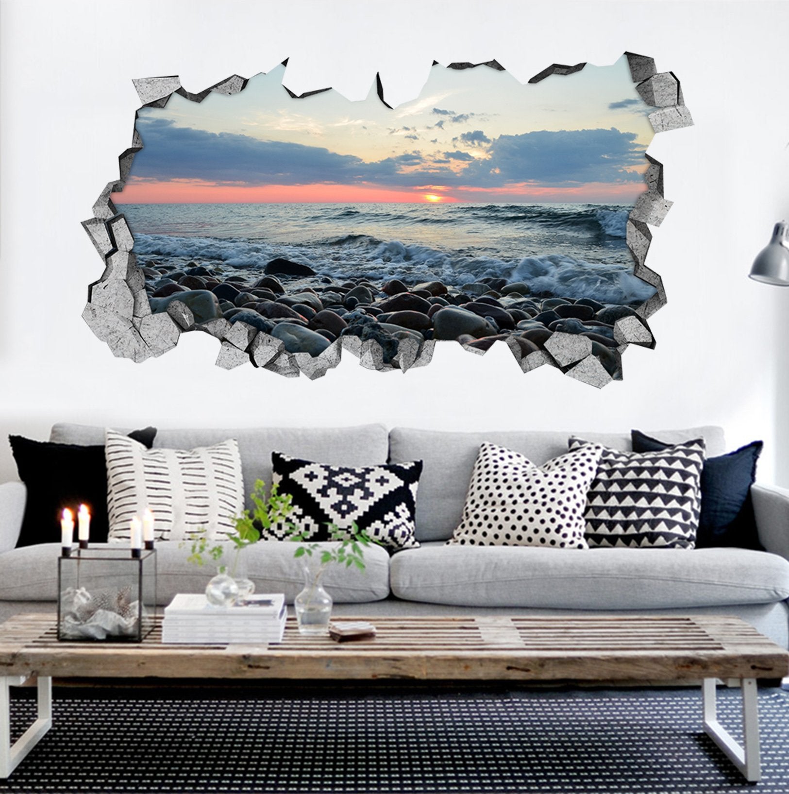 3D Sea Sunset View 132 Broken Wall Murals Wallpaper AJ Wallpaper
