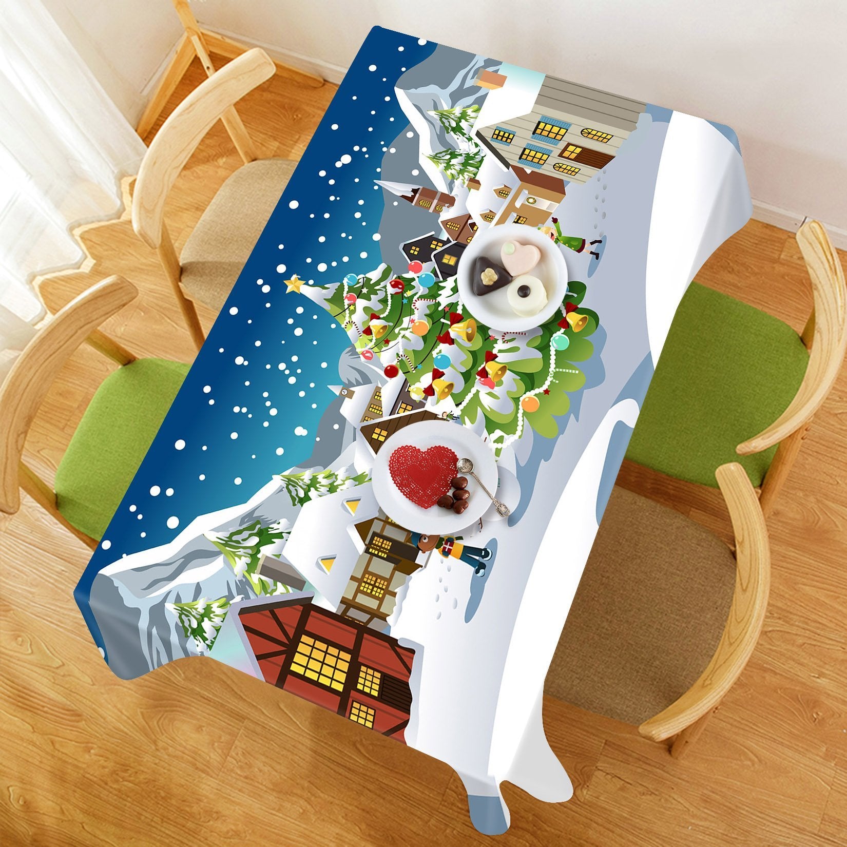 3D Village Christmas Tree 27 Tablecloths Tablecloths AJ Creativity Home