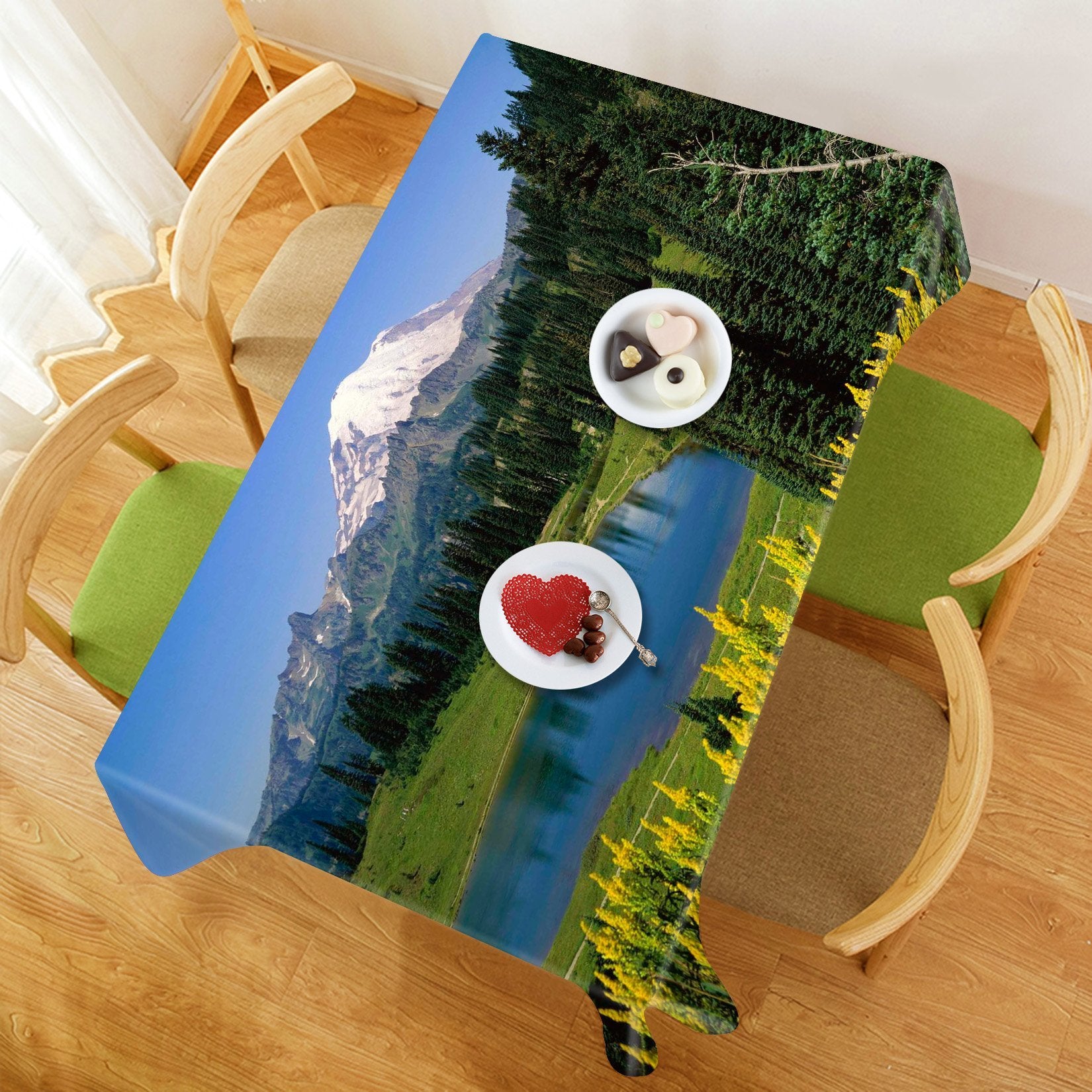 3D Mountain Forest Lake 415 Tablecloths Wallpaper AJ Wallpaper