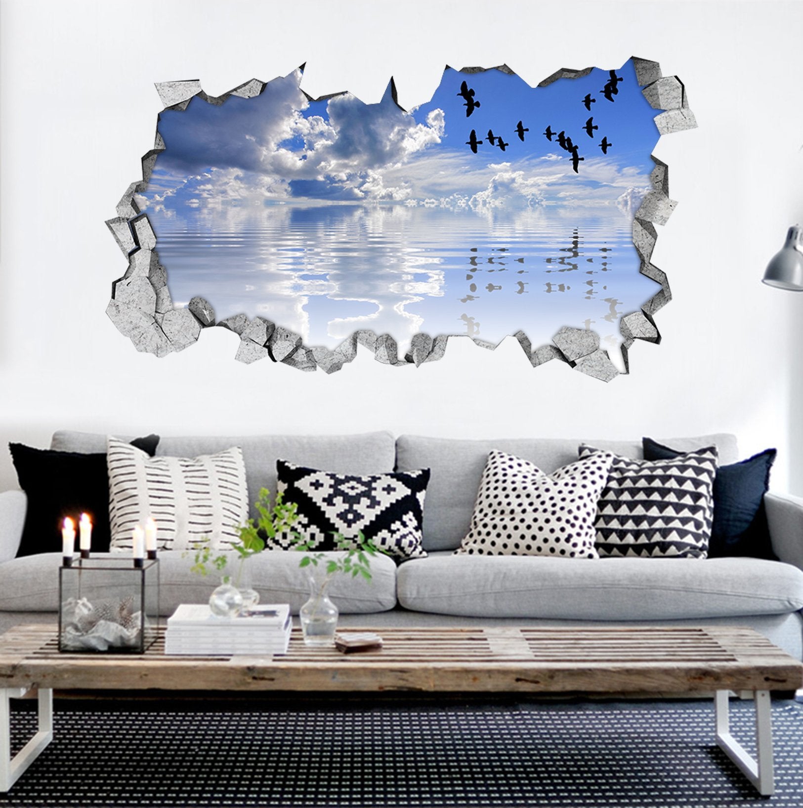 3D Sea Flying Birds 133 Broken Wall Murals Wallpaper AJ Wallpaper