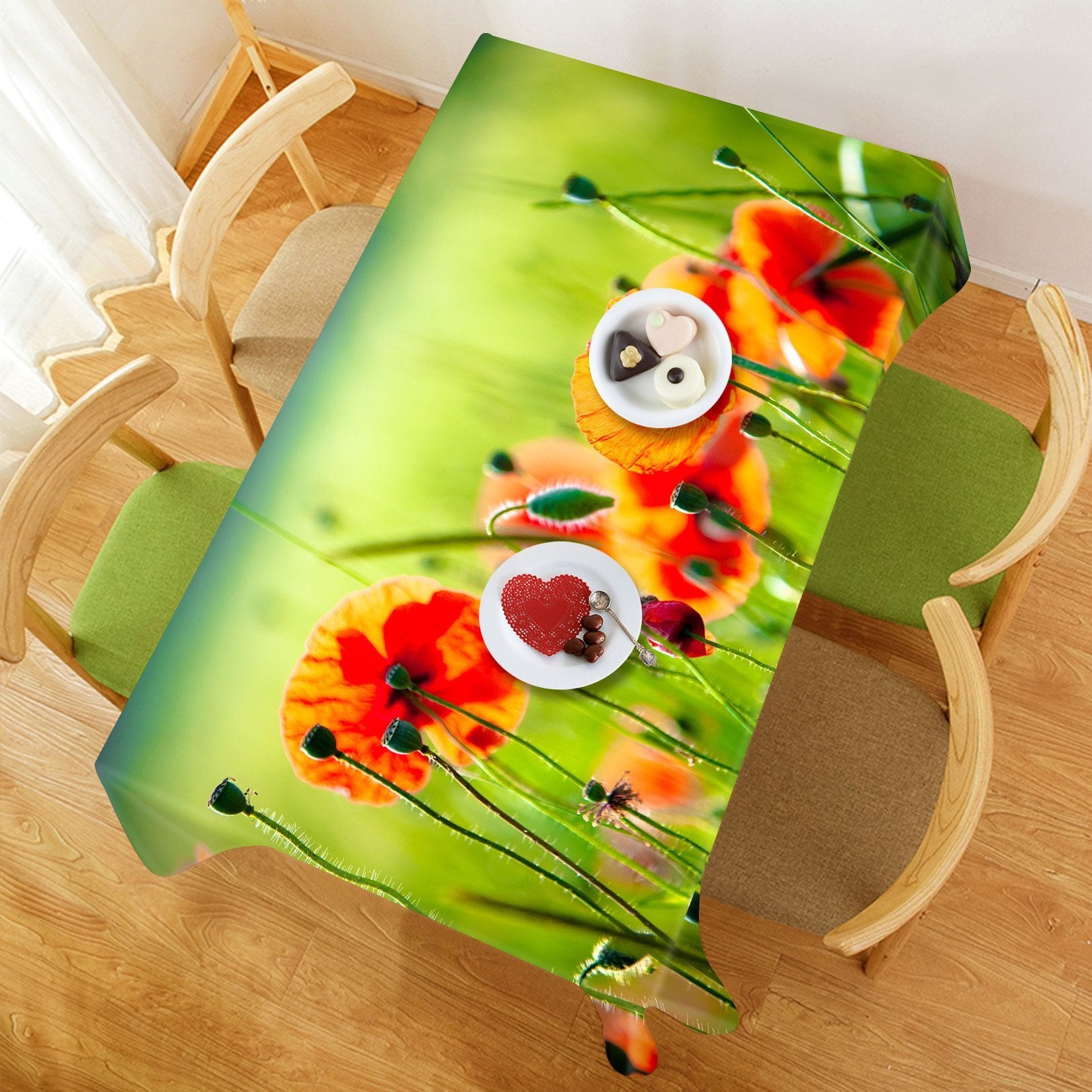 3D Red Flowers 293 Tablecloths Wallpaper AJ Wallpaper